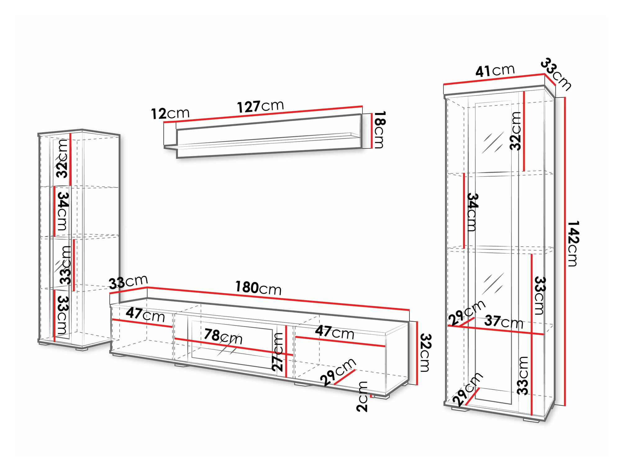 Woonkamerset Torcame 103 (Wit + Glanzend wit)