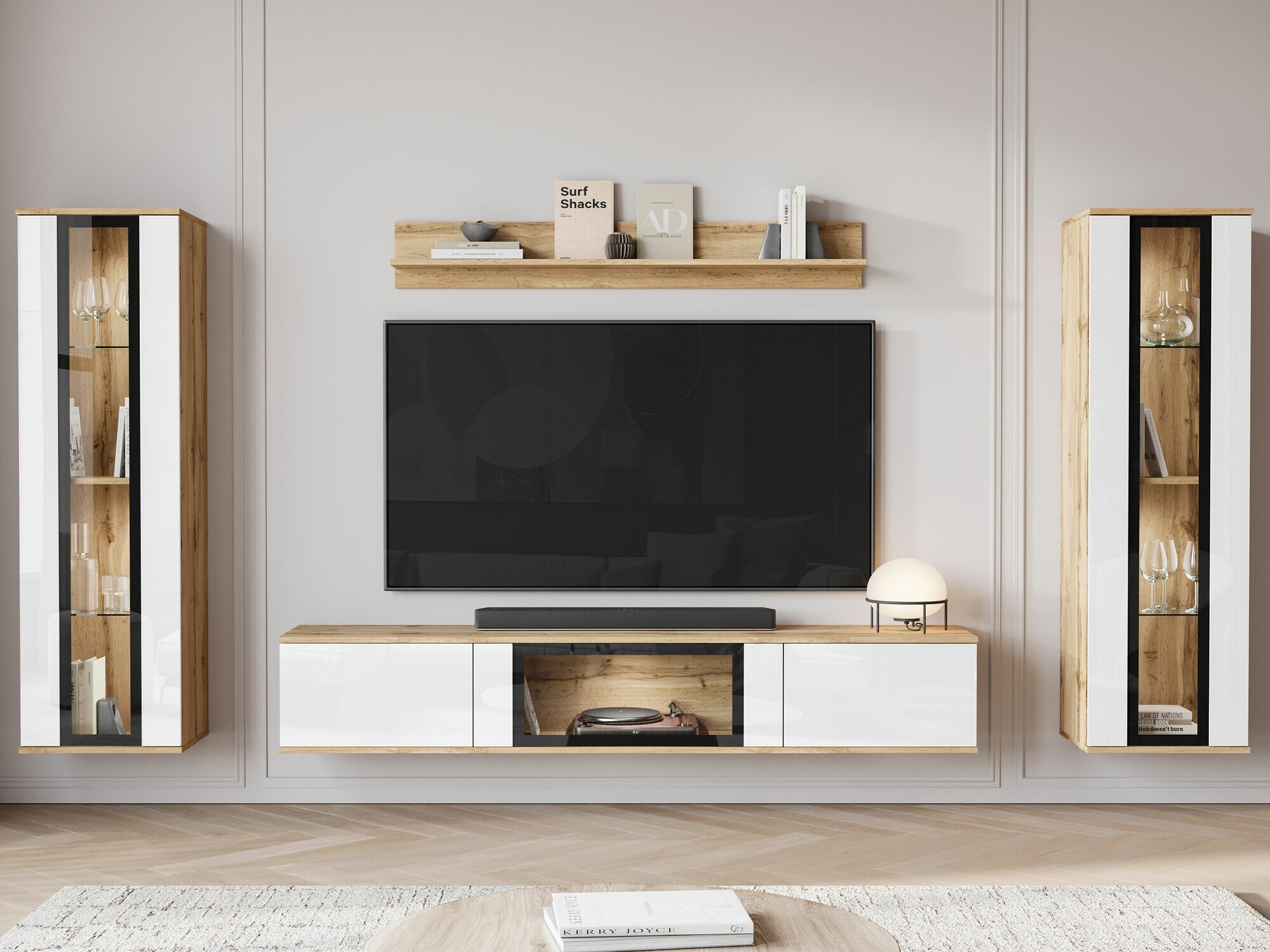 Woonkamerset Torcame 103 (Wotan eik + Glanzend wit)