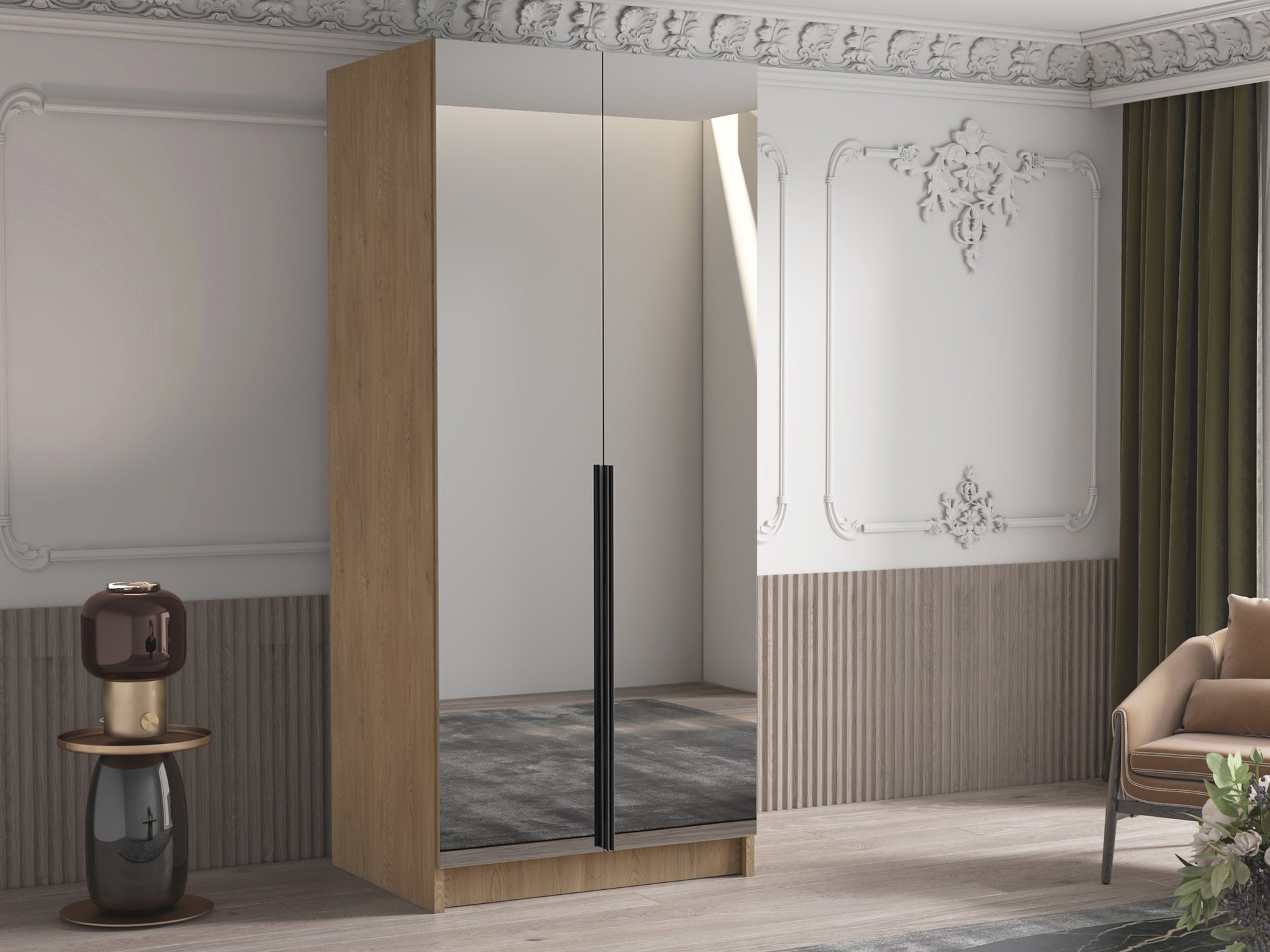 Kledingkast Closico 193 (Licht hout + Zwart)