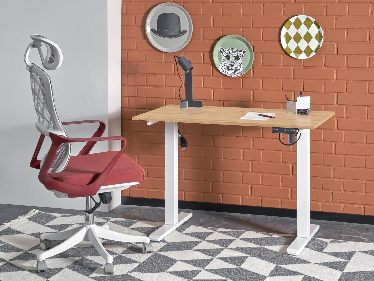 In hoogte verstelbaar bureau Houston 1704 (Artisan eiken + Wit)