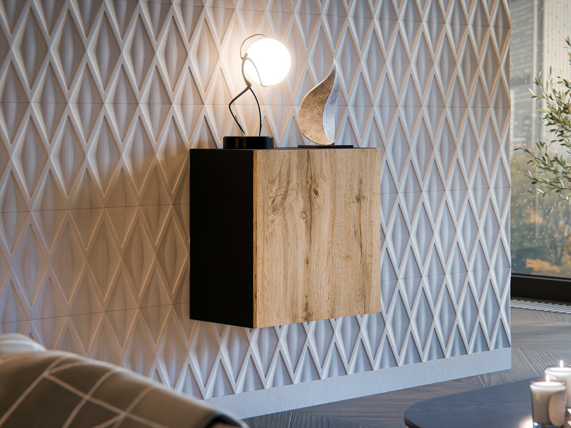 Wandkast Species (Zwart + Wotan eik)