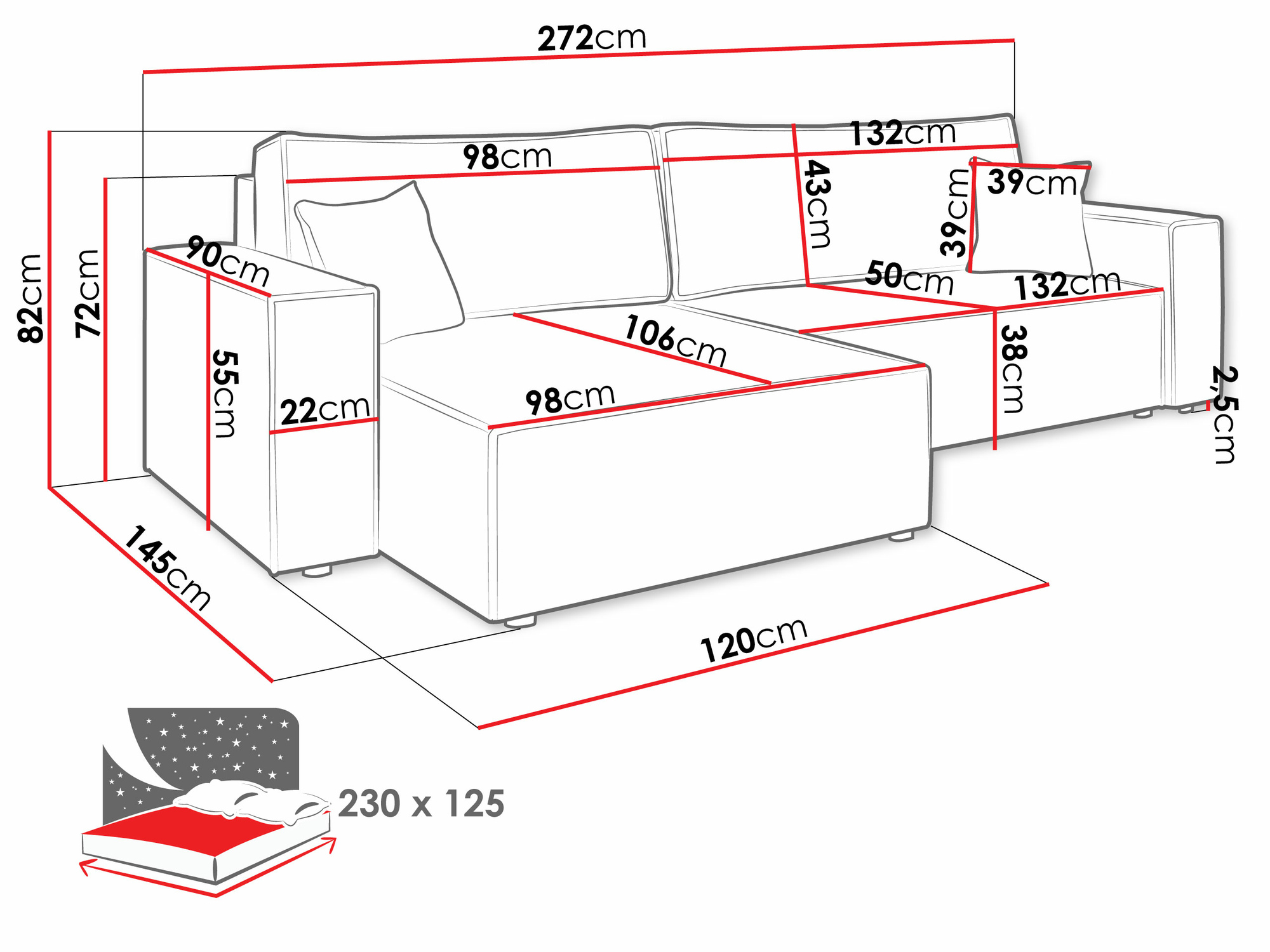 Hoekbank Shelton 107 (Lima 16)