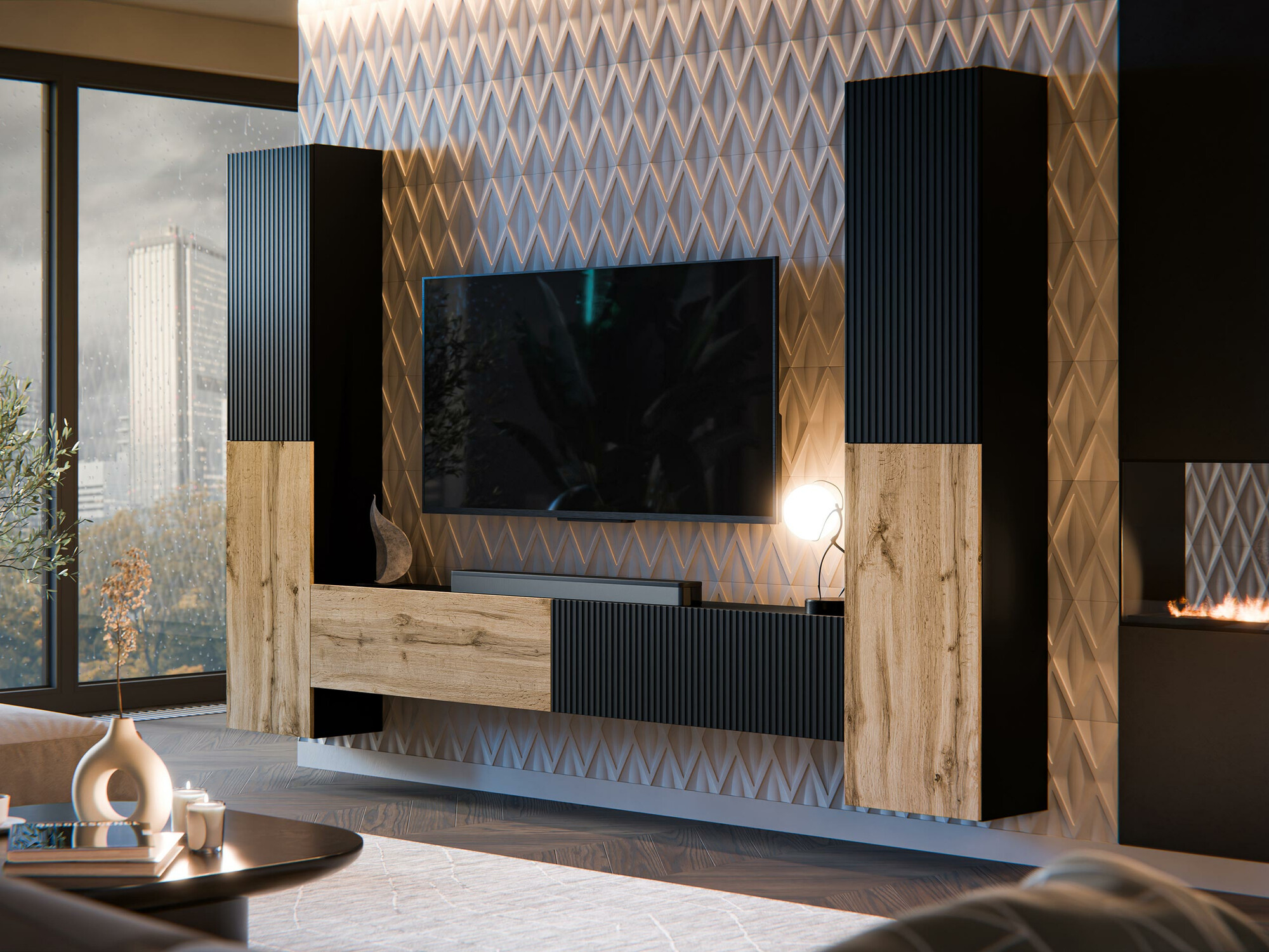 Woonkamerset Species II (Zwart + Wotan eik)