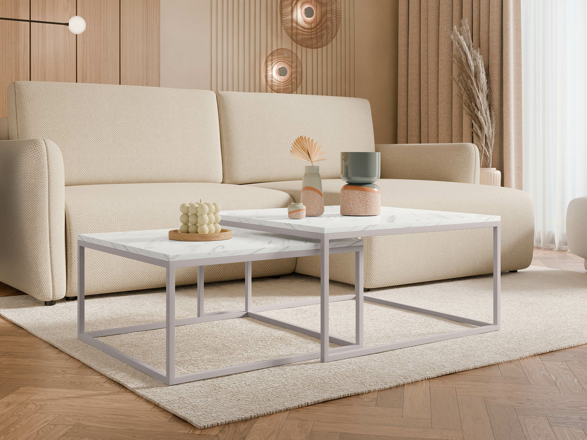 Salontafel set Oswego 133 (Wit marmer + Kasjmier)