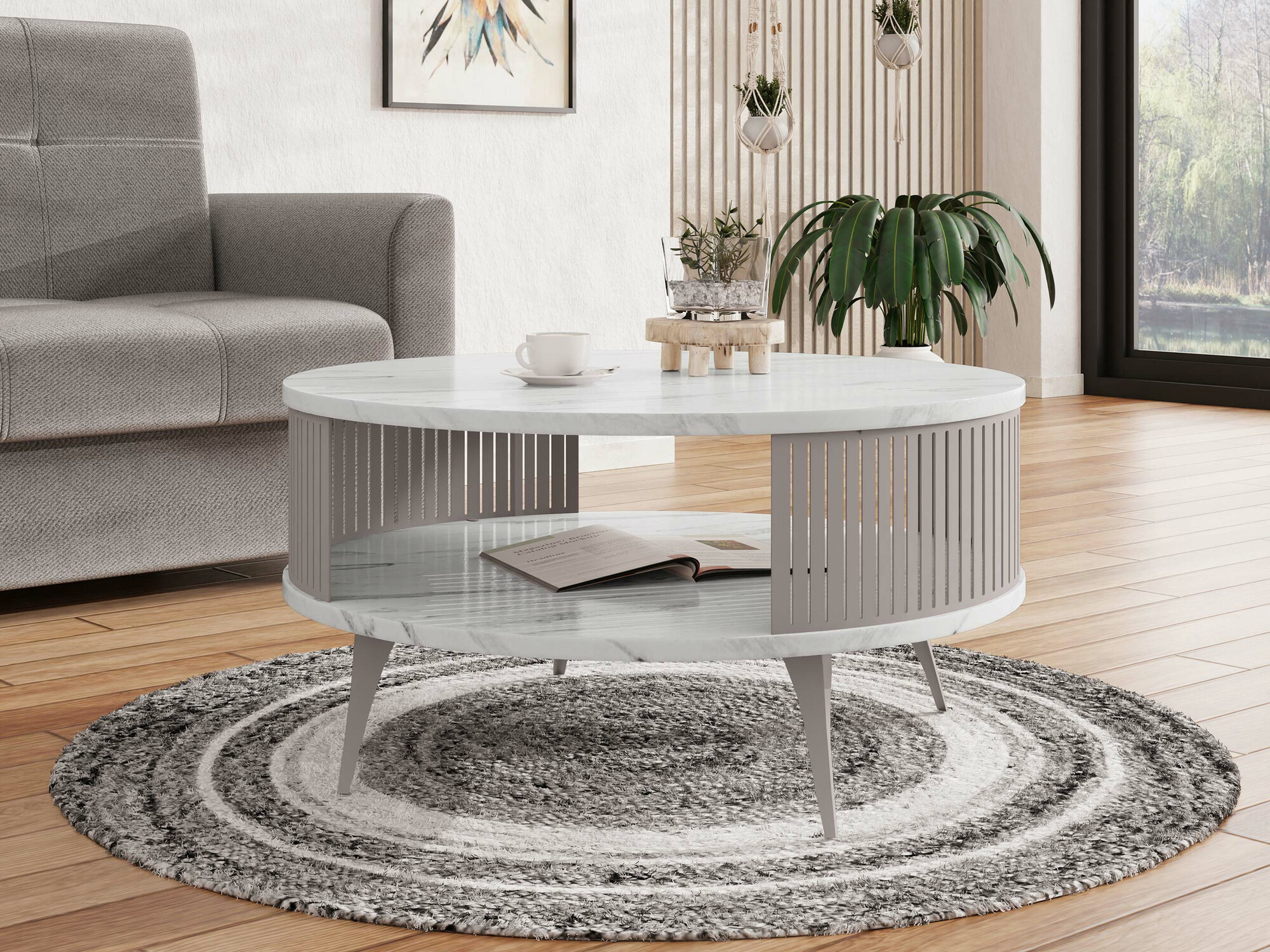 Salontafel Sordore 125 (Kasjmier + Wit marmer)