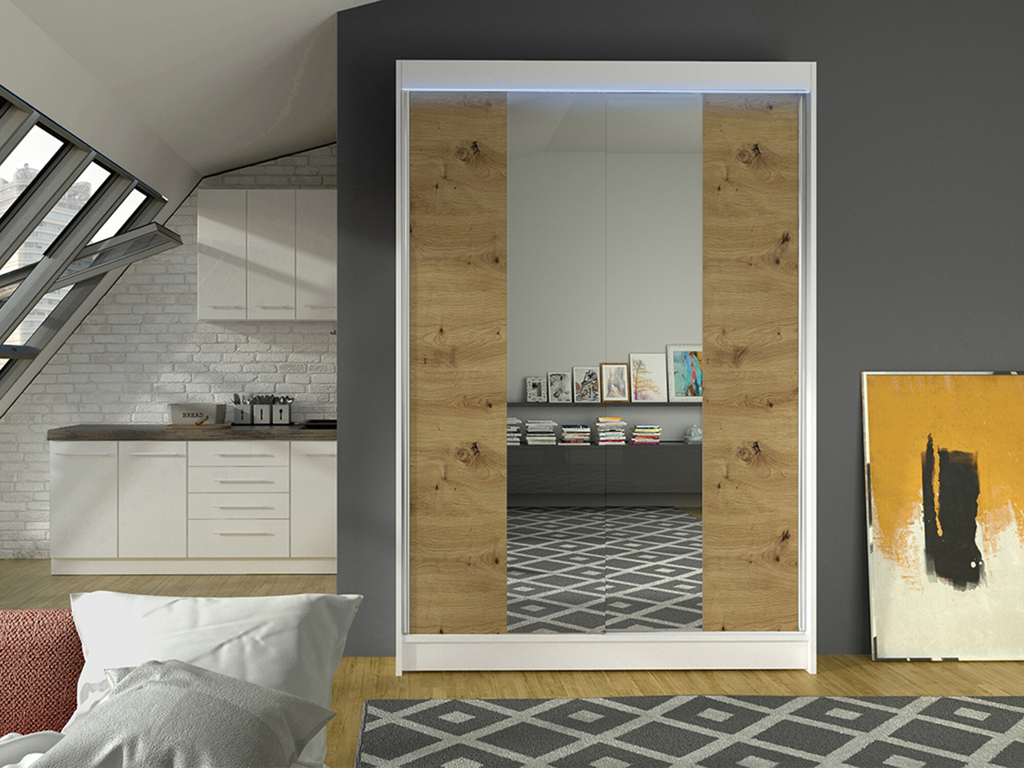 Kledingkast Closico 148 (Wit + Artisan eiken)