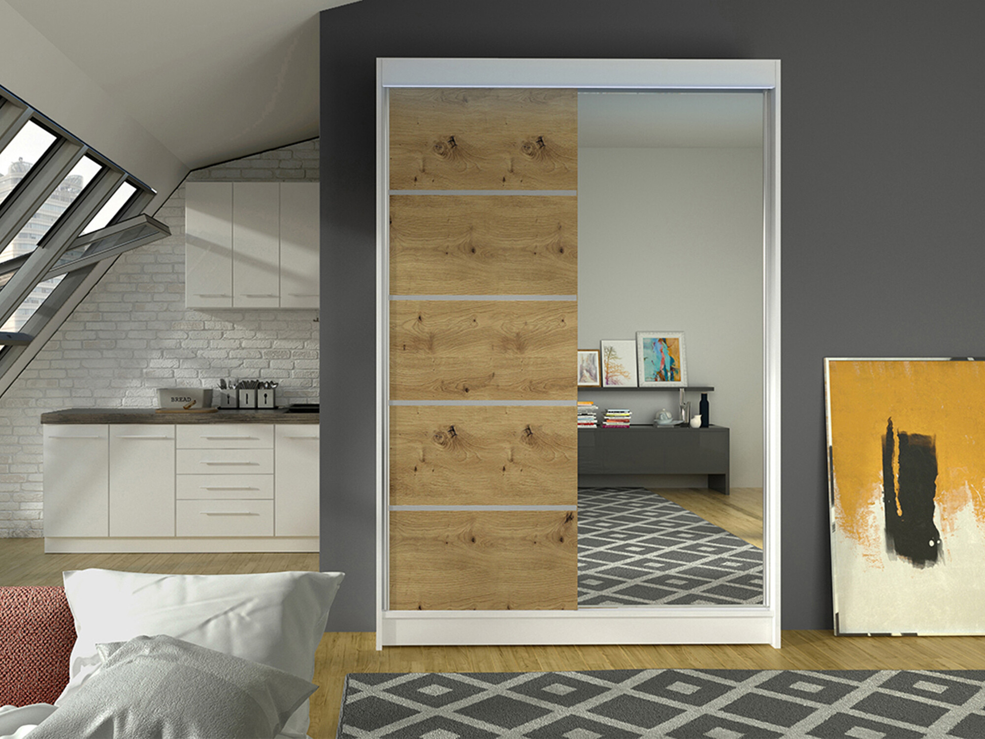 Kledingkast Closico Salvor III (Wit + Artisan eiken)