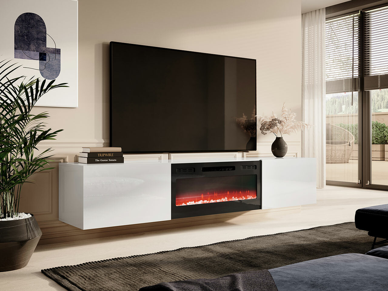 TV-meubel Charlotte 162 (Wit + Glanzend wit)