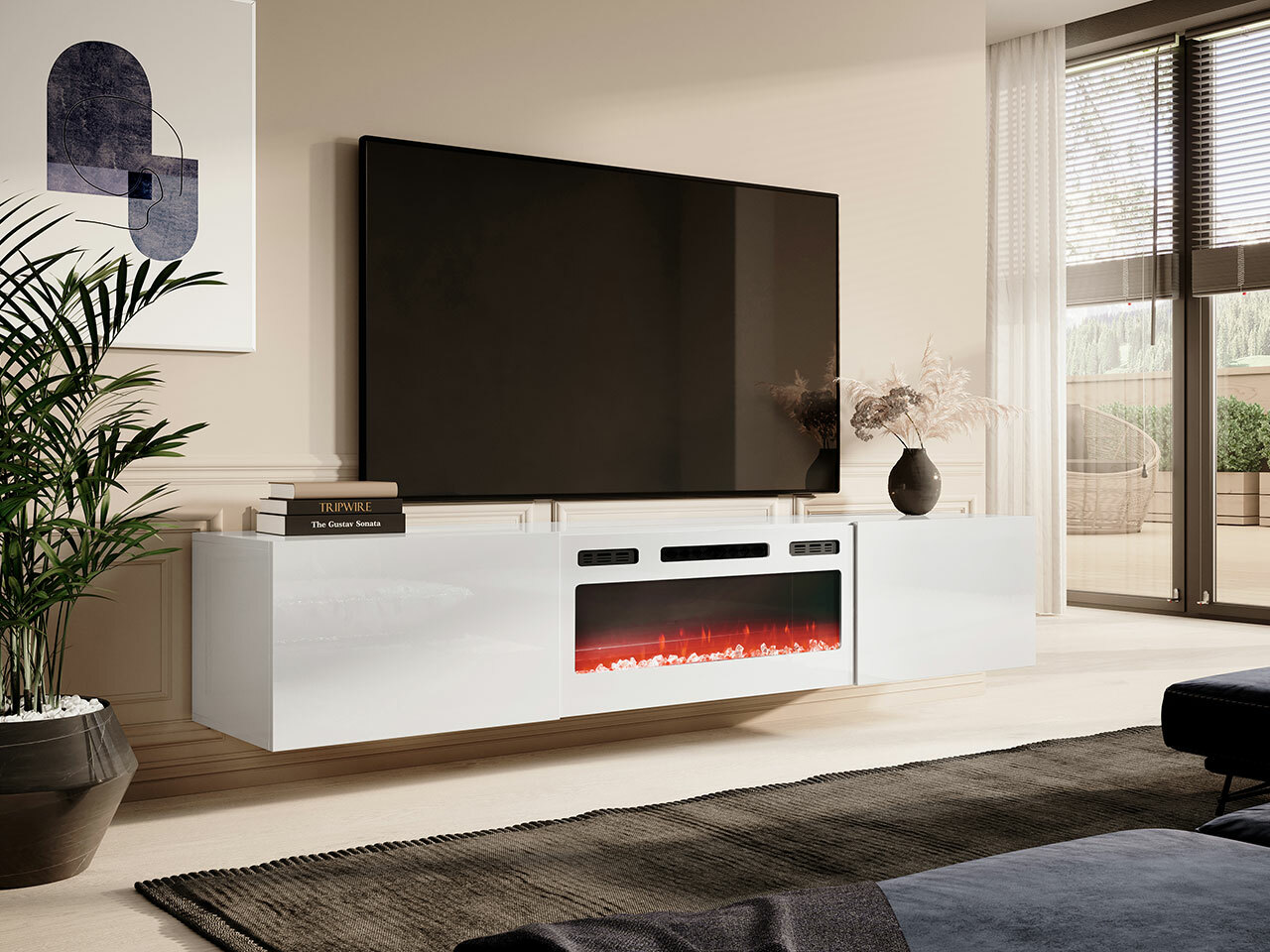 TV-meubel Charlotte 162 (Wit + Glanzend wit)
