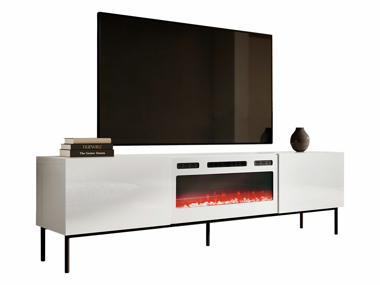 TV-meubel Charlotte 163 (Wit + Glanzend wit + Zwart)