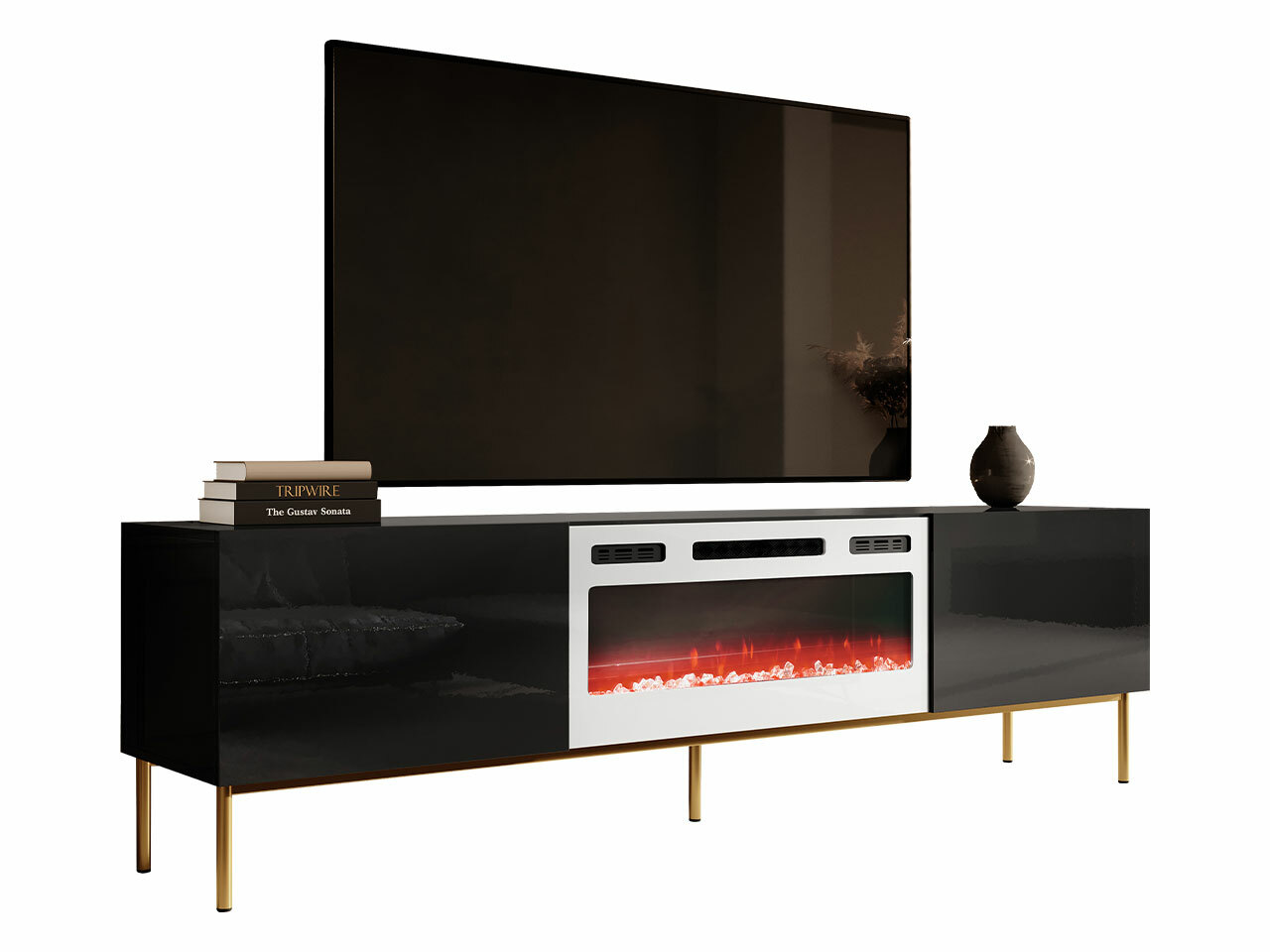 TV-meubel Charlotte 163 (Zwart + Glanzend zwart + Gouden)