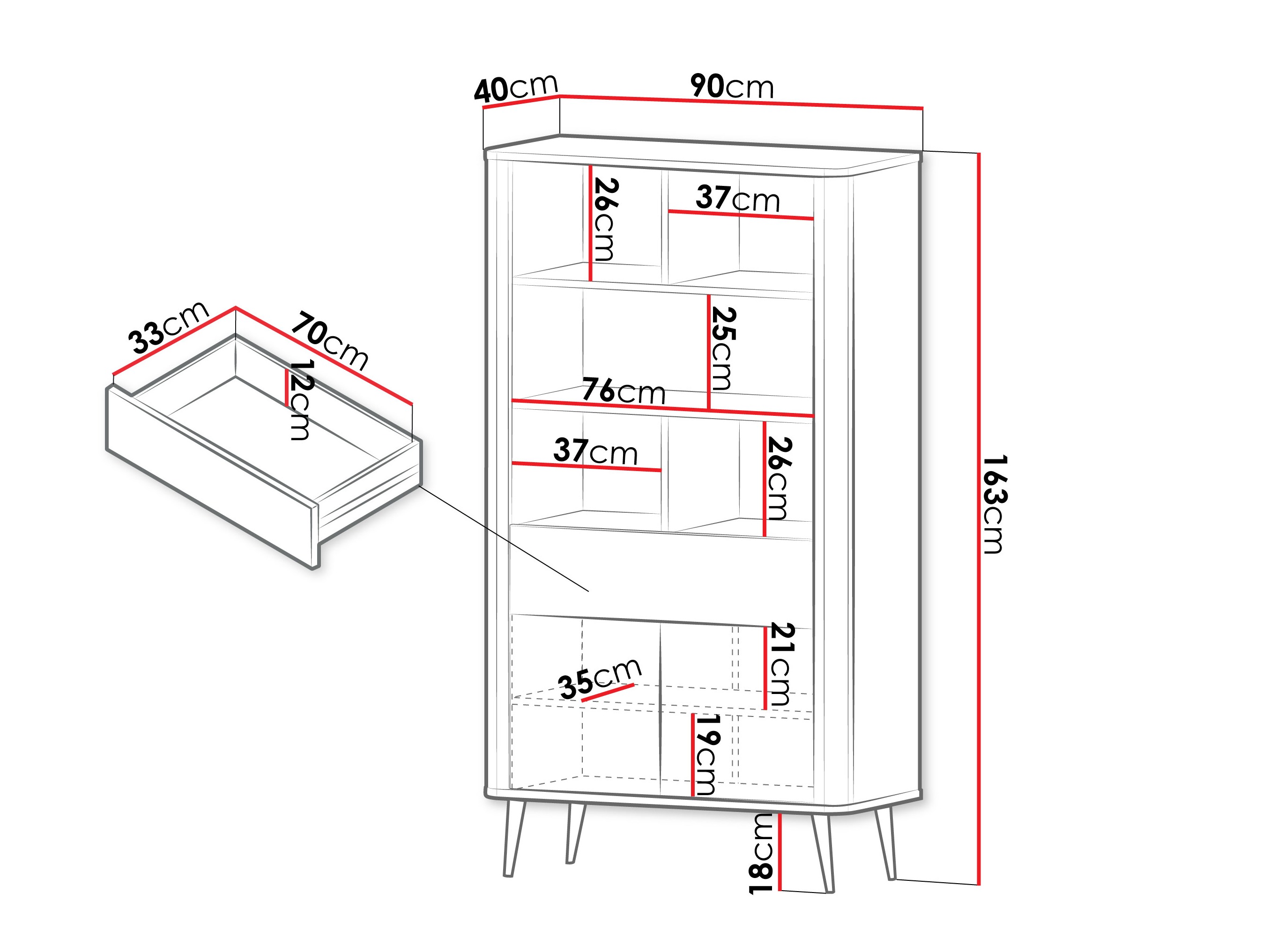 Boekenkast Lufela 108 (Kasjmier + Grijs marmer)