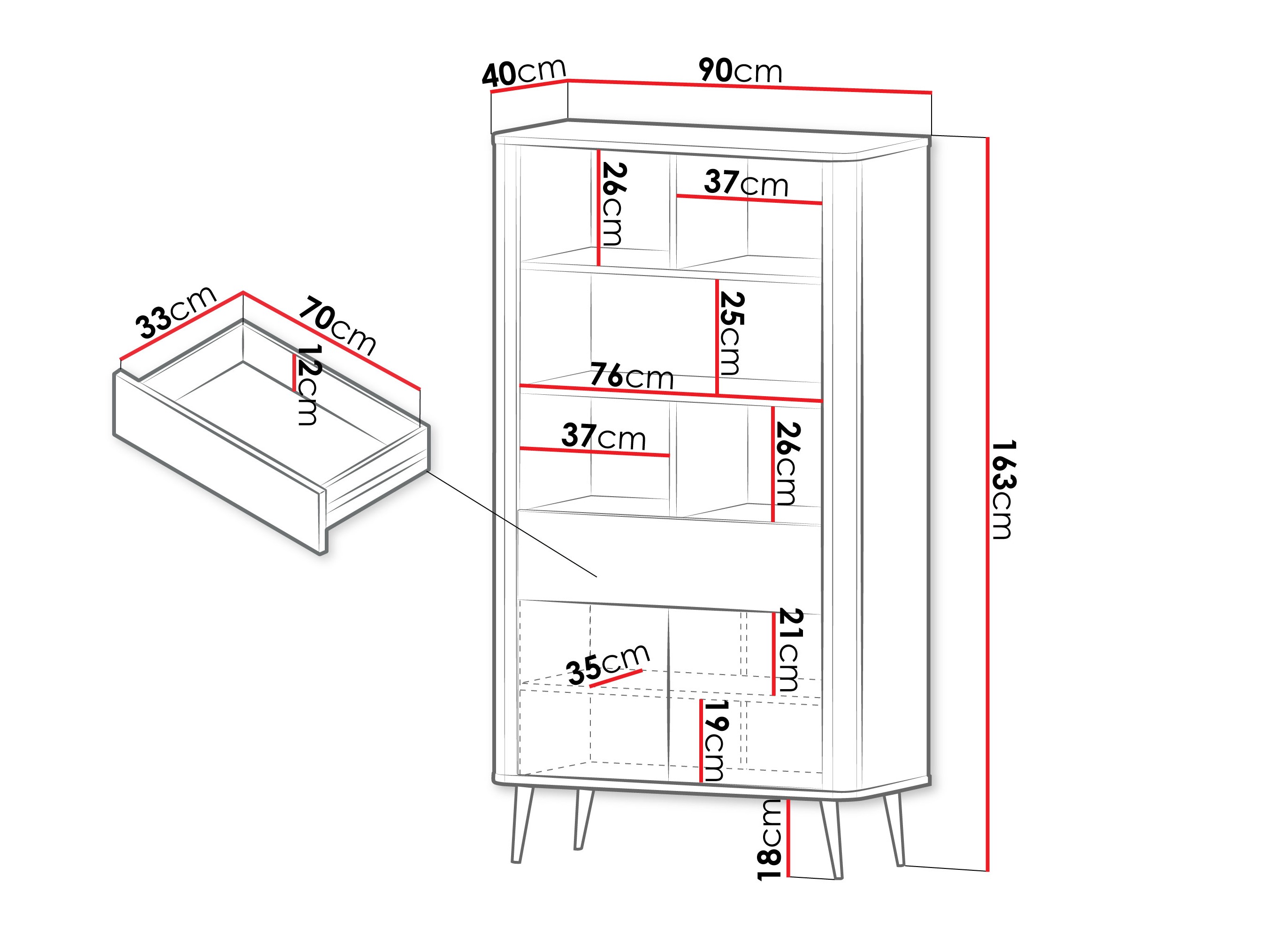 Boekenkast Lufela 108 (Kasjmier + Notenhout)