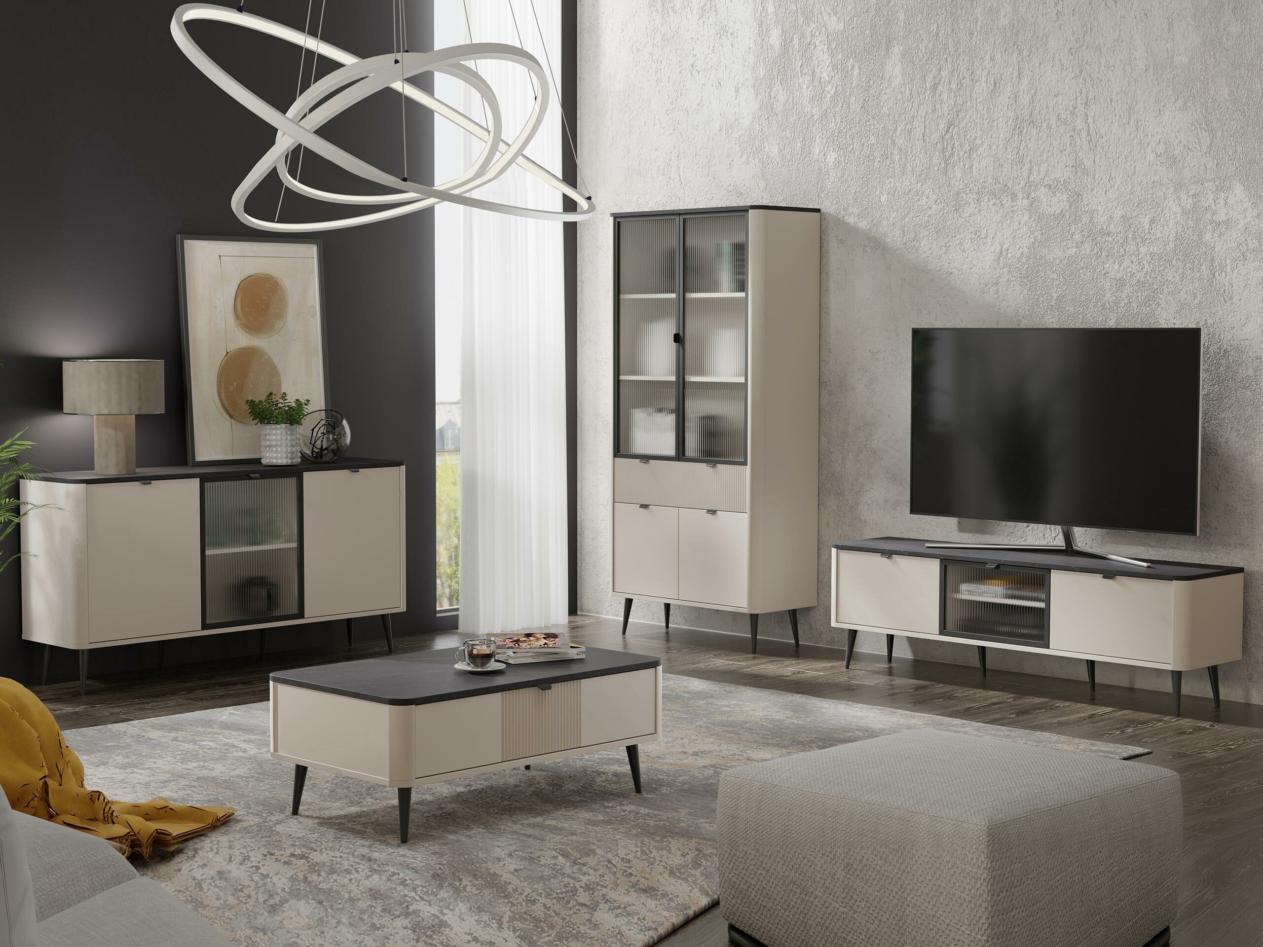 Dressoir Lufela 105 (Kasjmier + Grijs marmer)