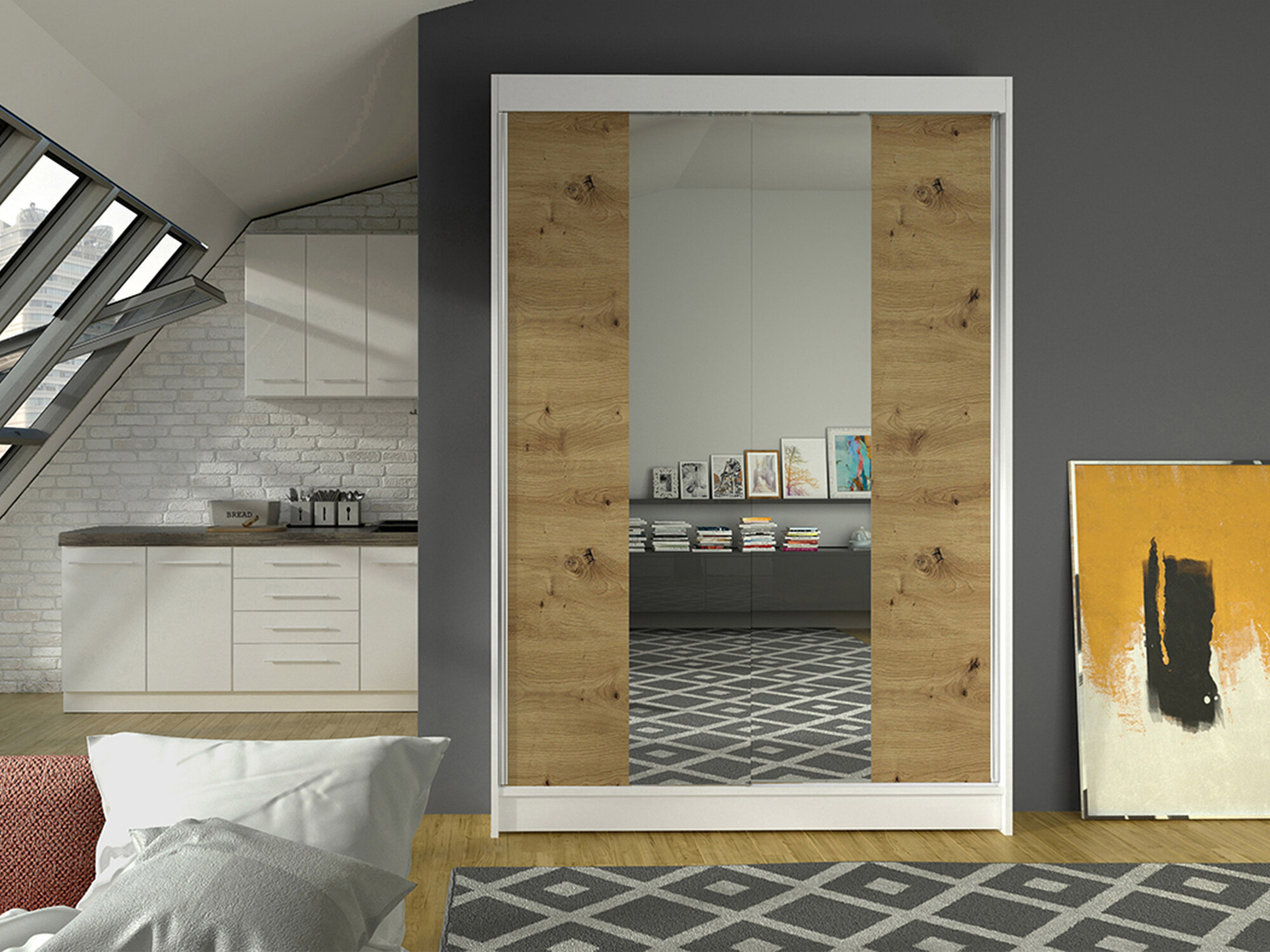 Kledingkast Closico Salvor II (Wit + Artisan eiken)