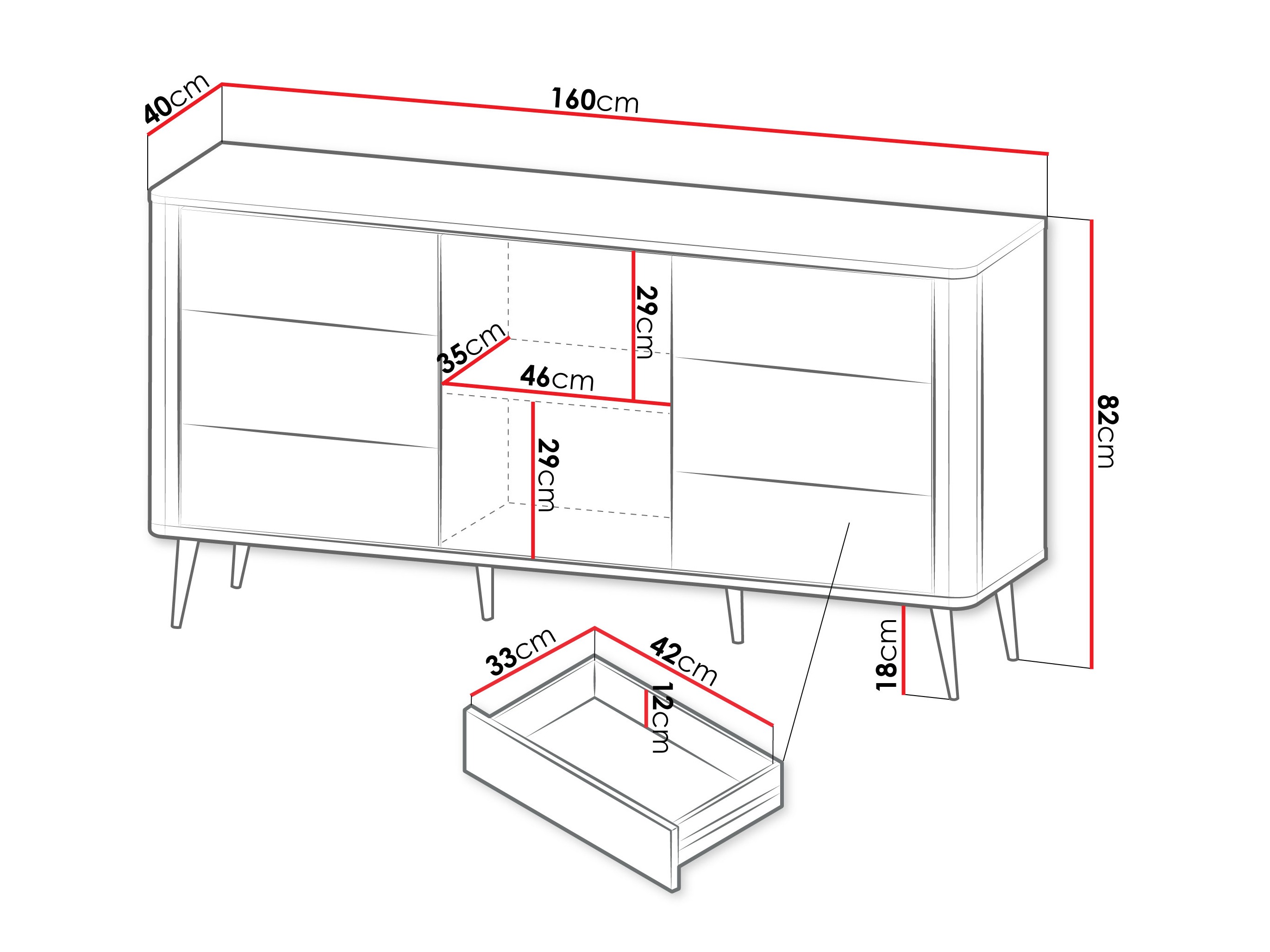 Ladekast Lufela 107 (Kasjmier + Grijs marmer)