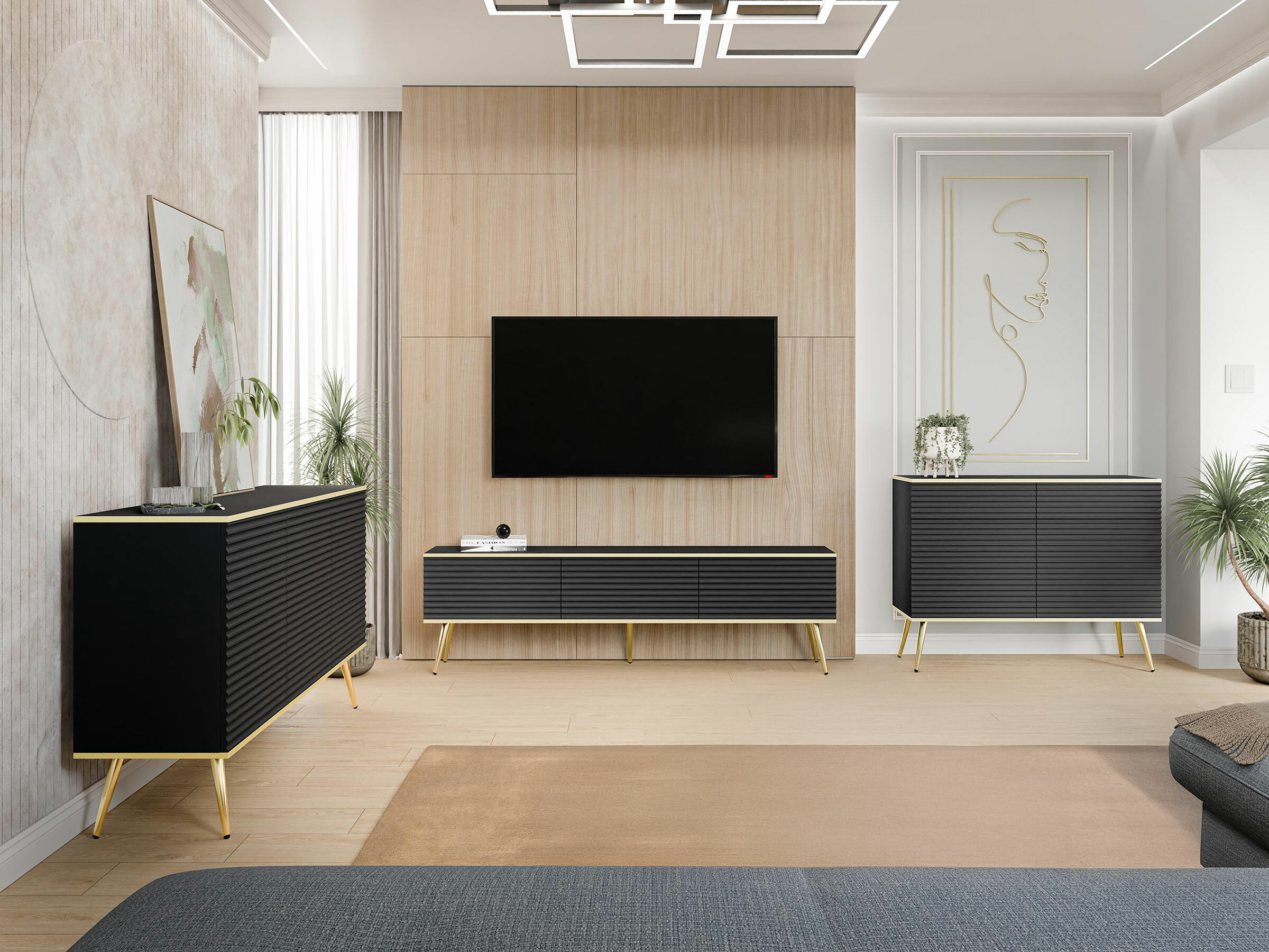 Woonkamerset Felduno 108 (Zwart + Gouden)