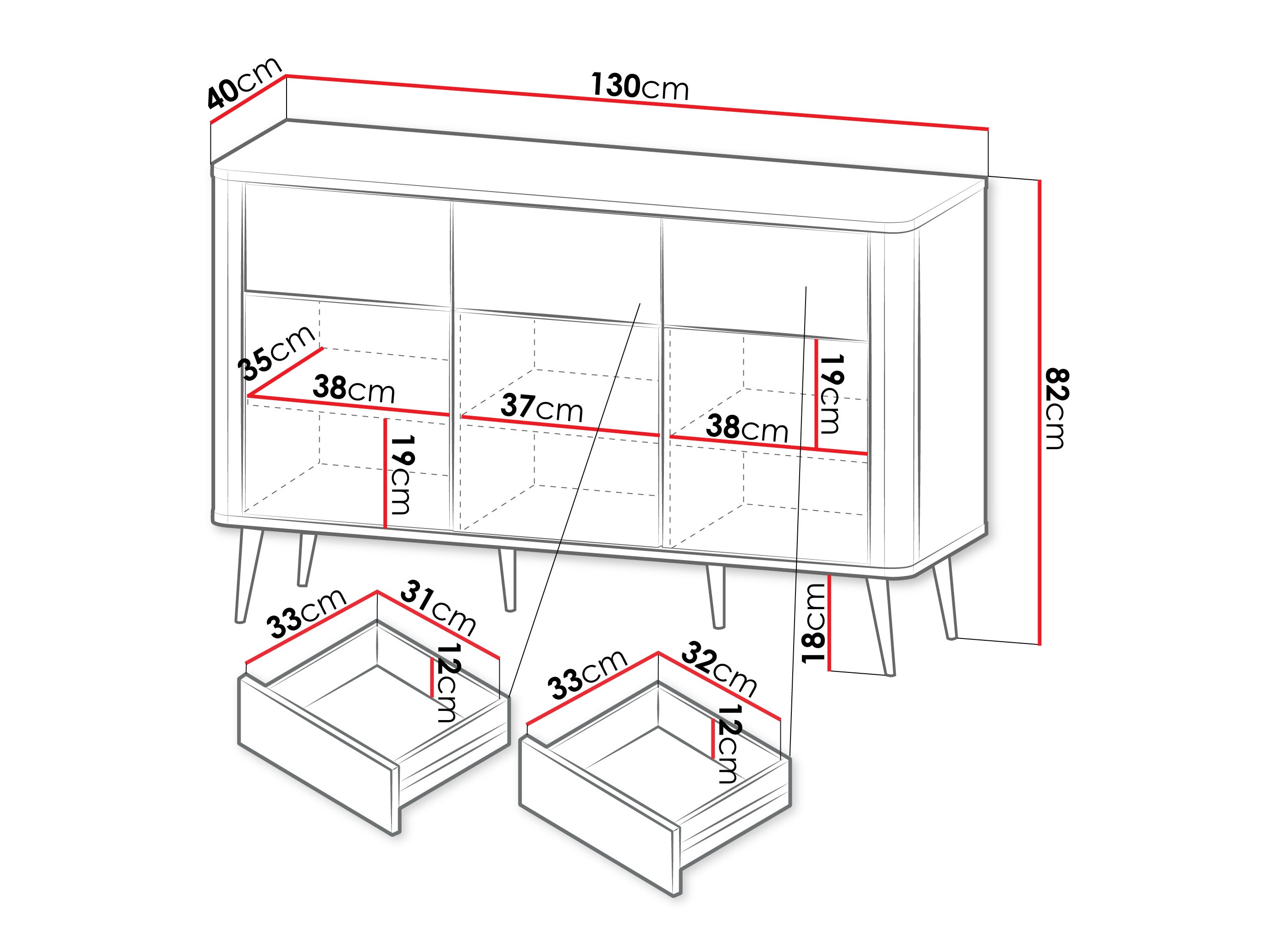 Ladekast Lufela 109 (Kasjmier + Grijs marmer)