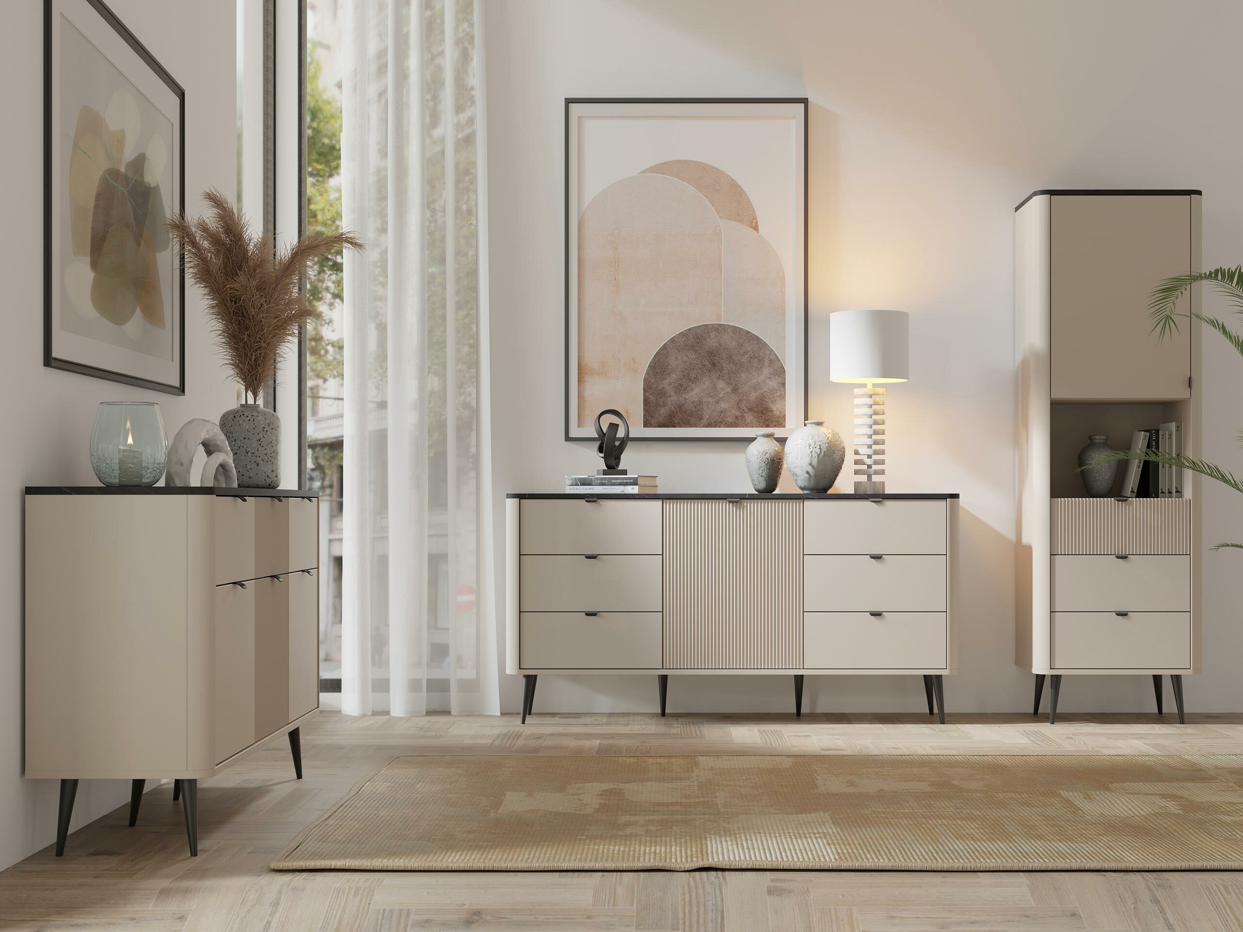 Ladekast Lufela 109 (Kasjmier + Grijs marmer)