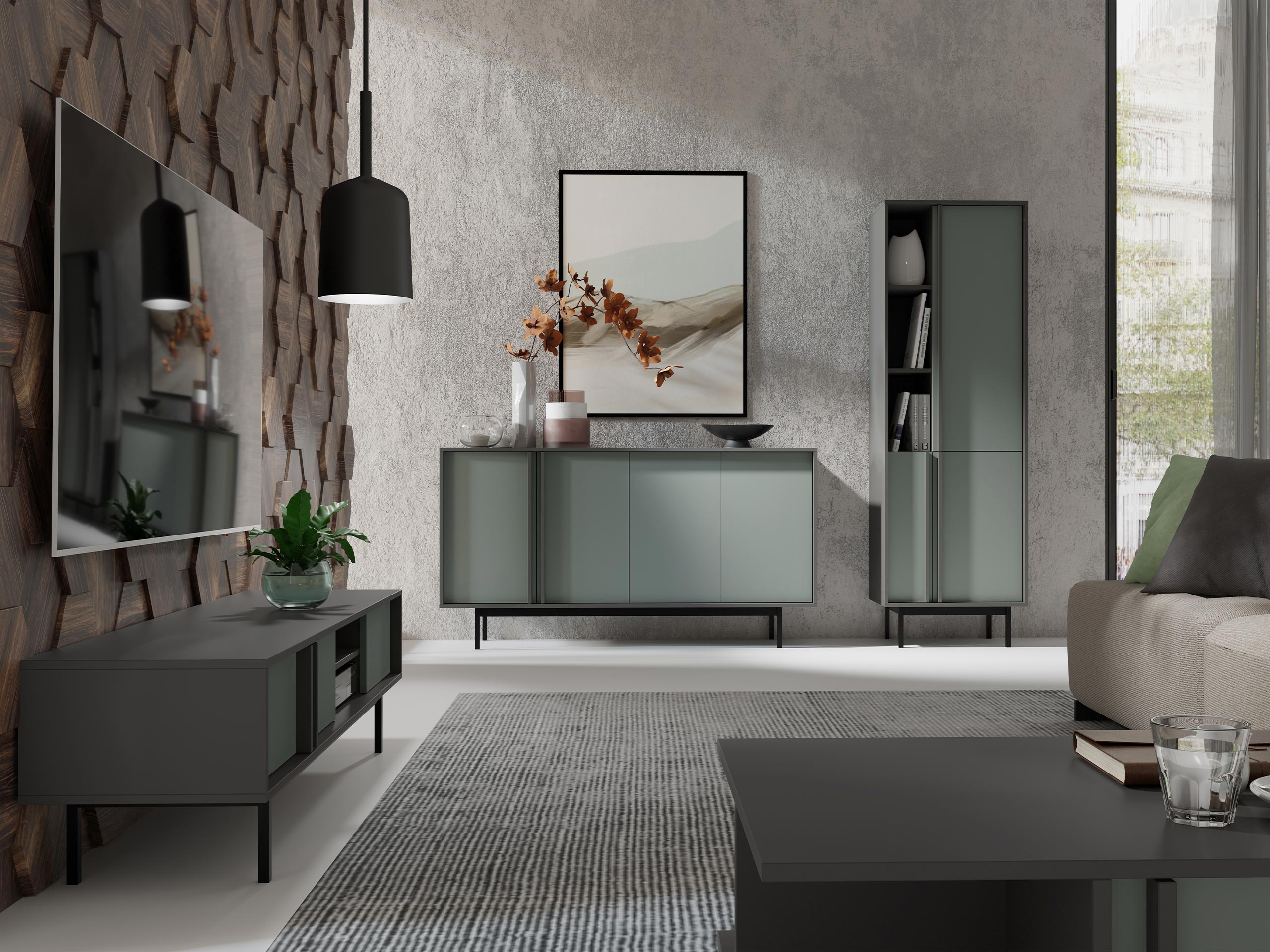 Woonkamerset Levali 115 (Stoffig groen)