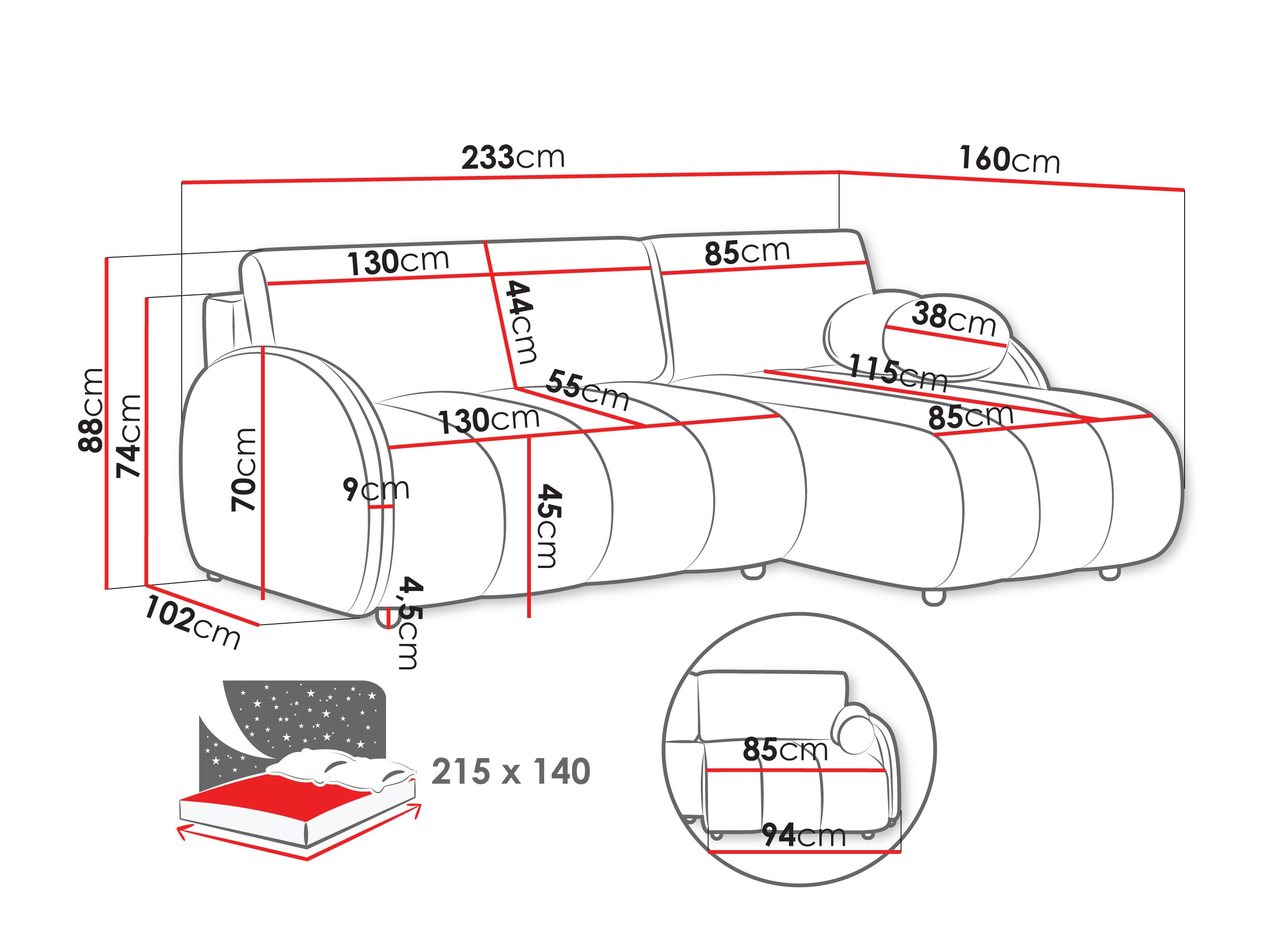 Hoekbank Columbus 247 (Sereno 684)