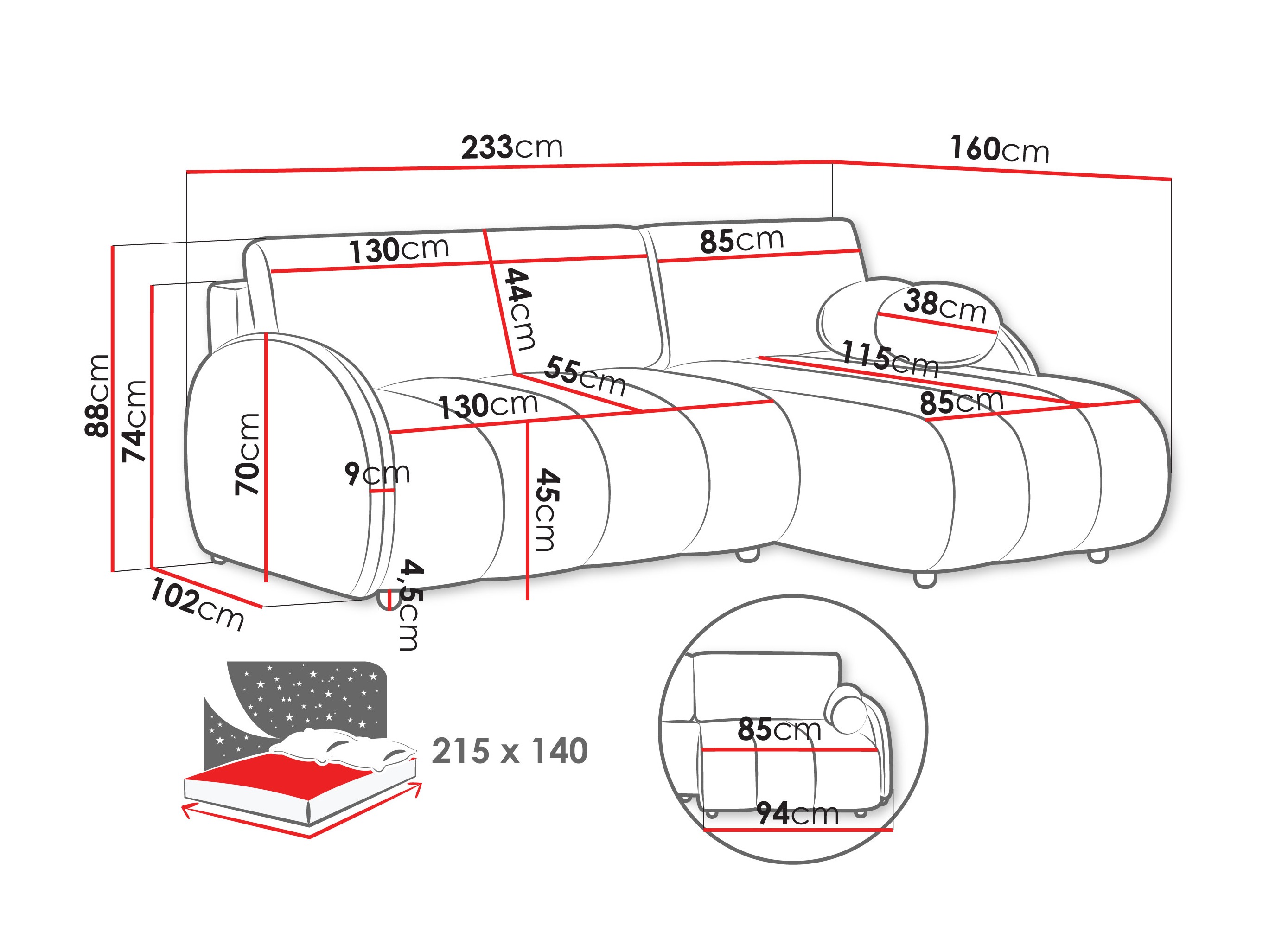 Hoekbank Columbus 247 (Sereno 687)