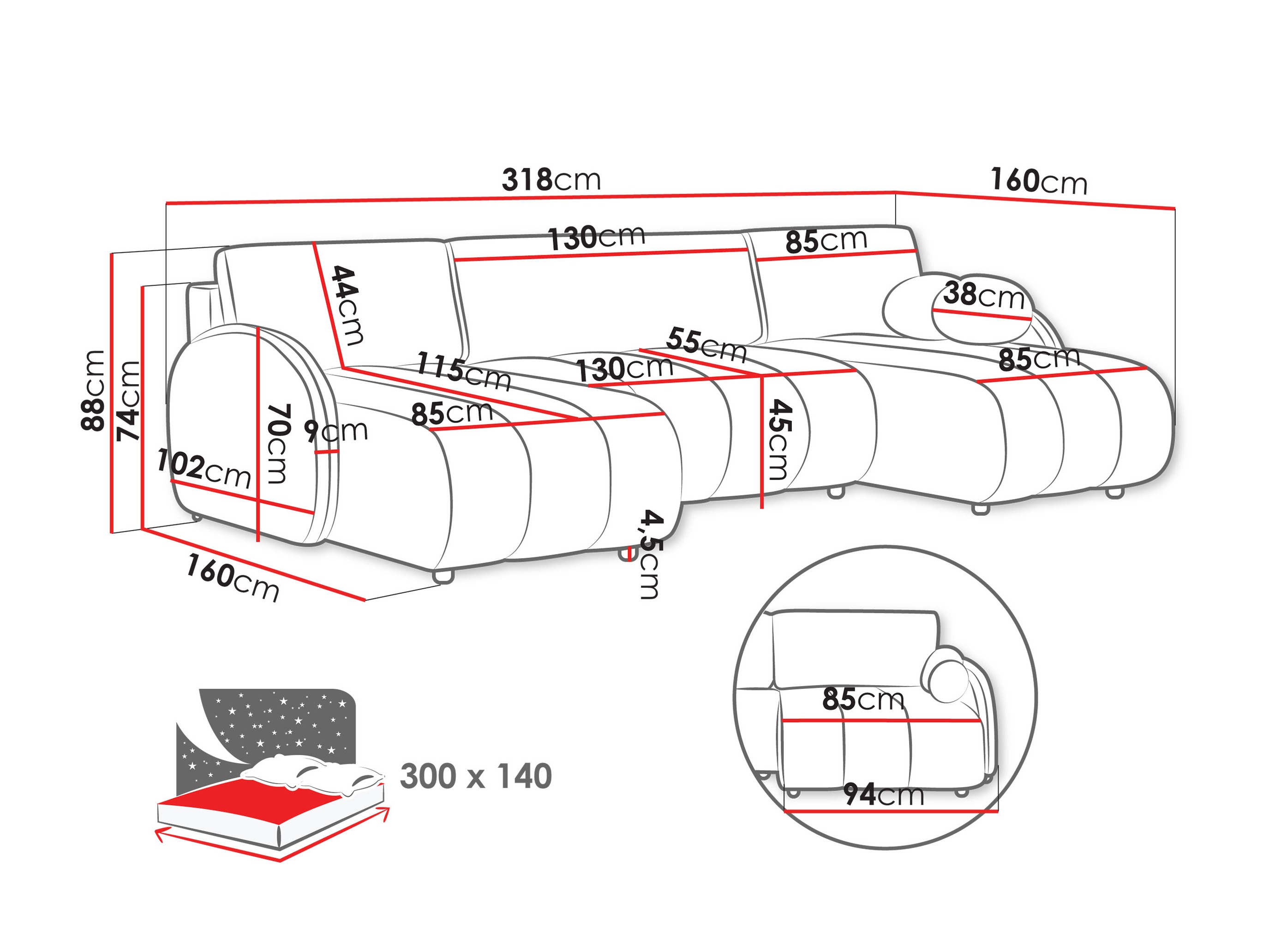 Hoekbank Columbus 248 (Sereno 682)
