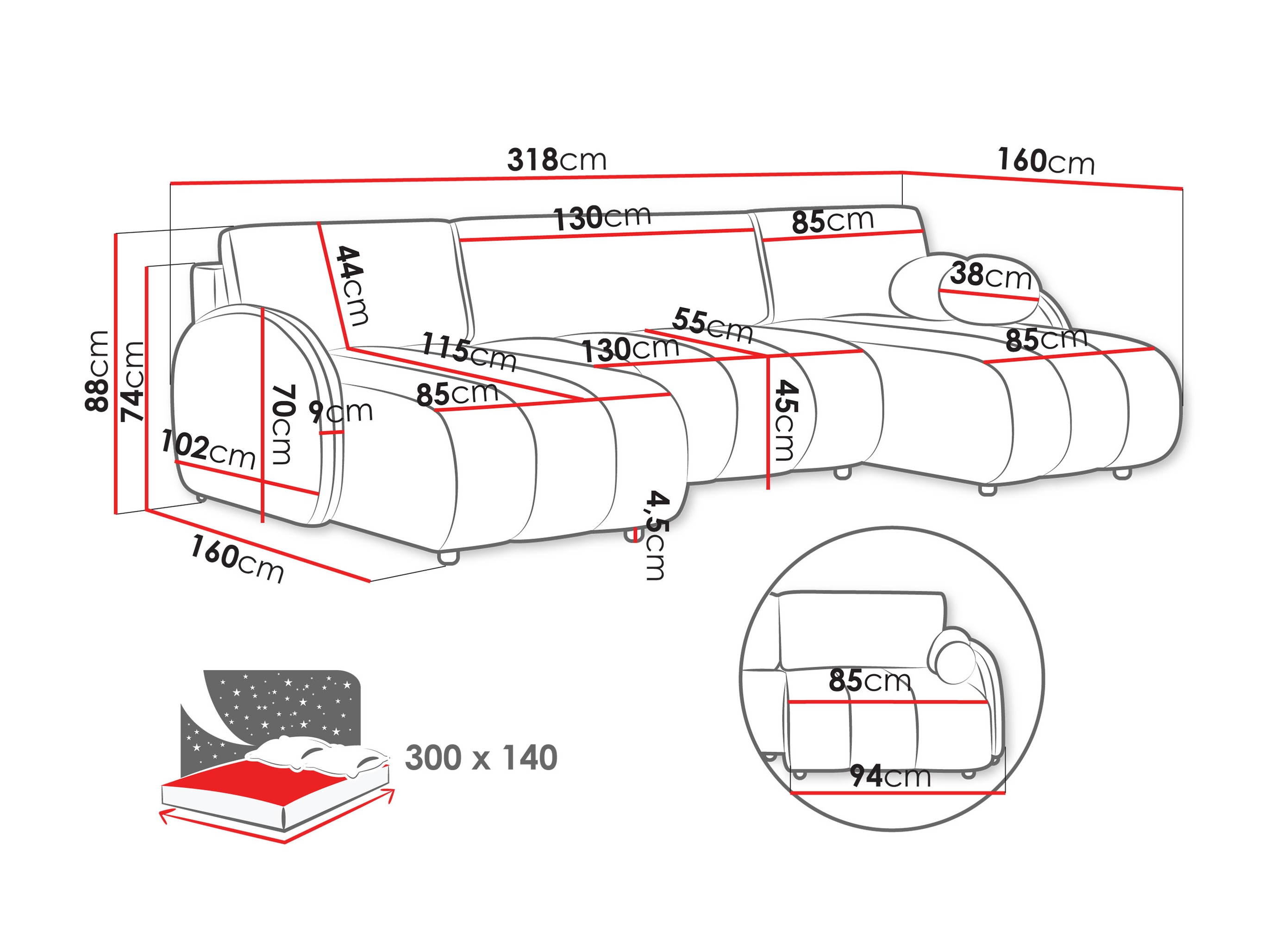 Hoekbank Columbus 248 (Sereno 692)
