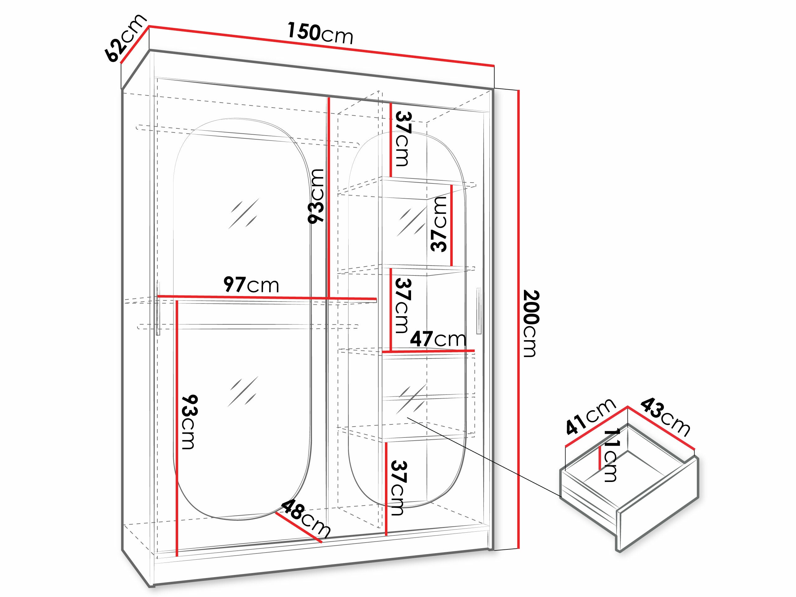 Kledingkast Hartford 519 (Zwart)