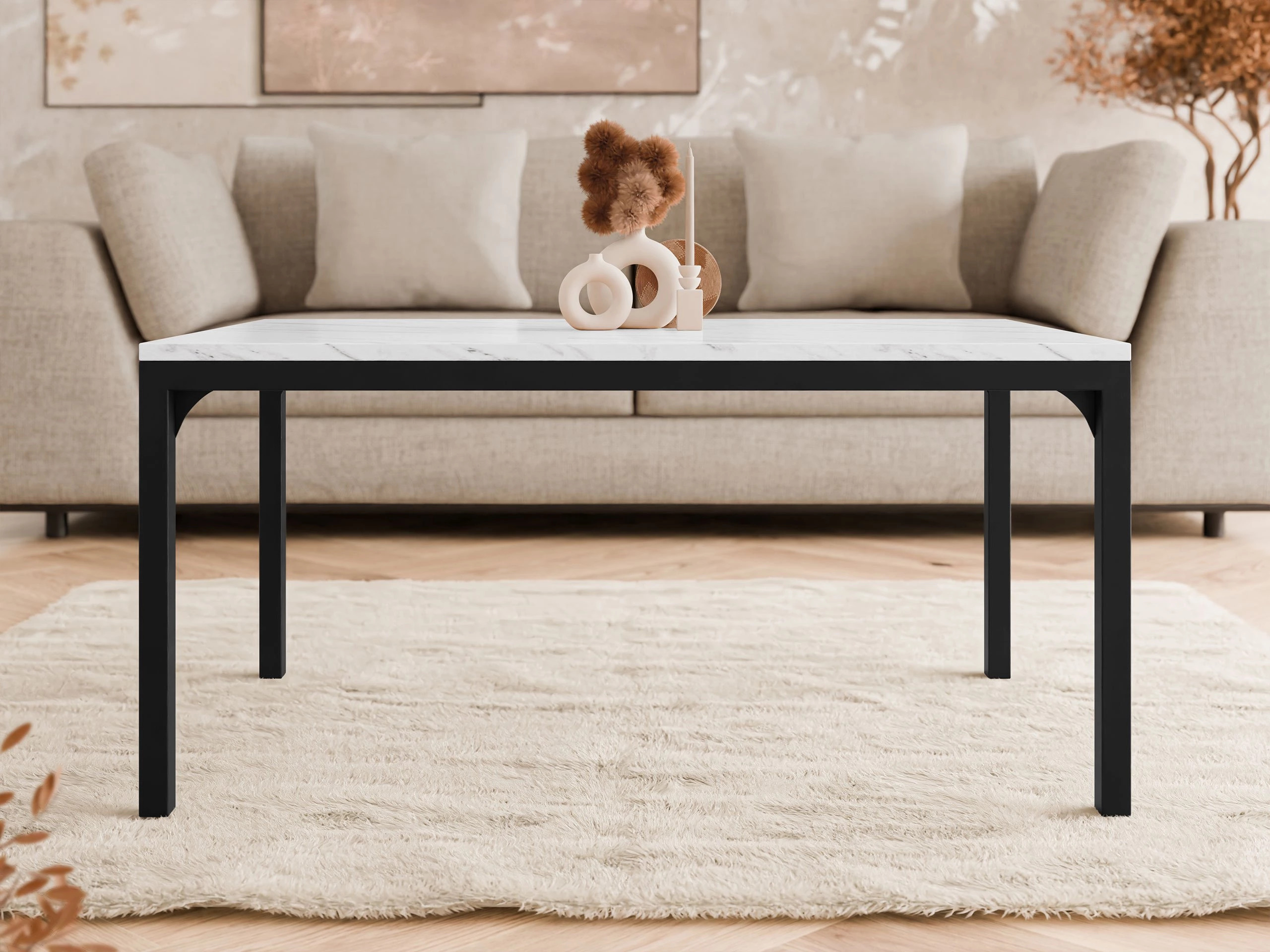 Salontafel Oswego 138 (Wit marmer + Zwart)