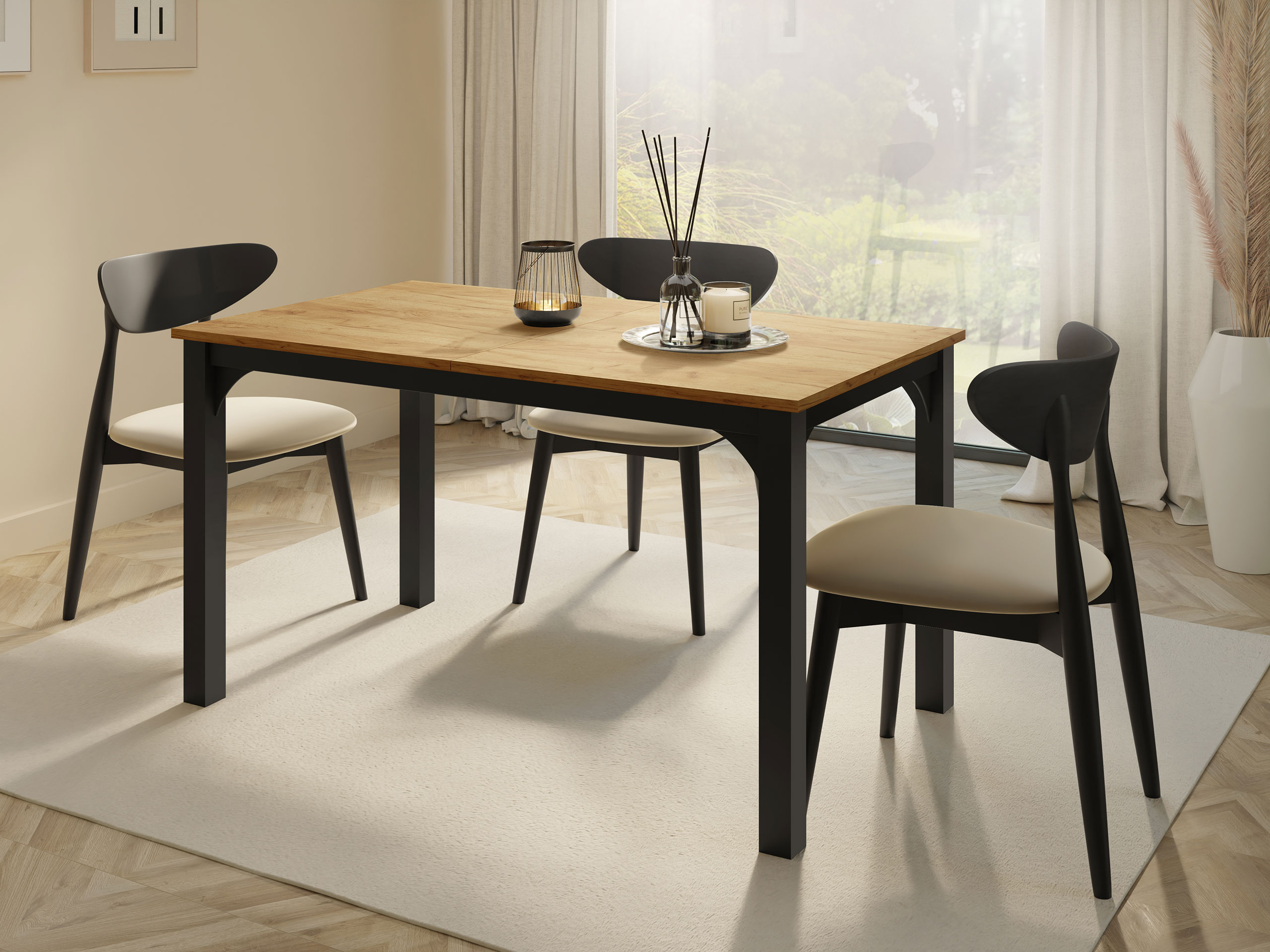 Tafel Oswego 136 (Ambachtelijke gouden eik + Zwart)