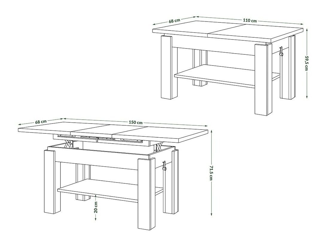 Transformeerbare salontafel Glendale 100 (Ambachtelijke gouden eik)