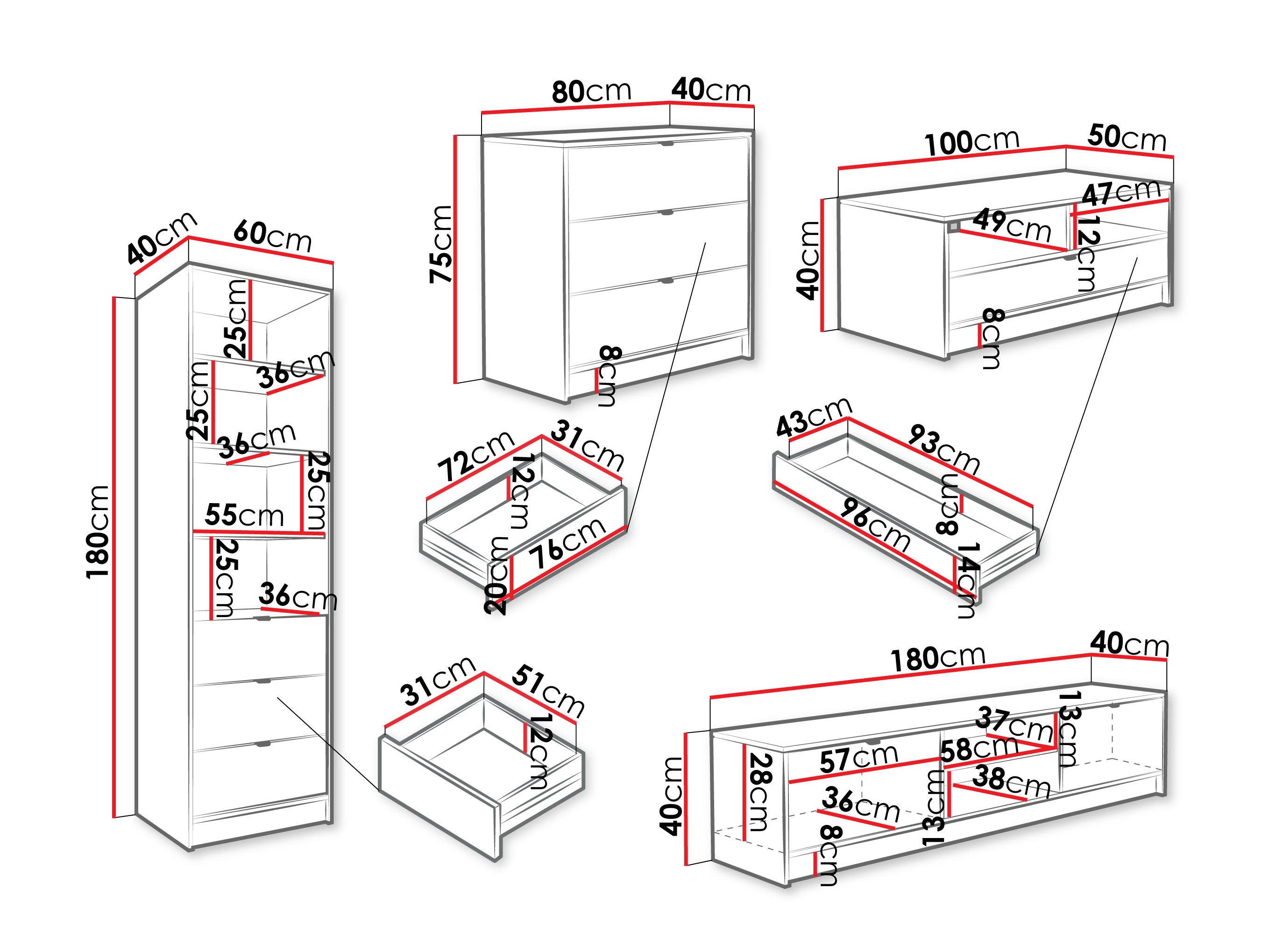 Woonkamerset Comfivo Larmire 118 (Wit)
