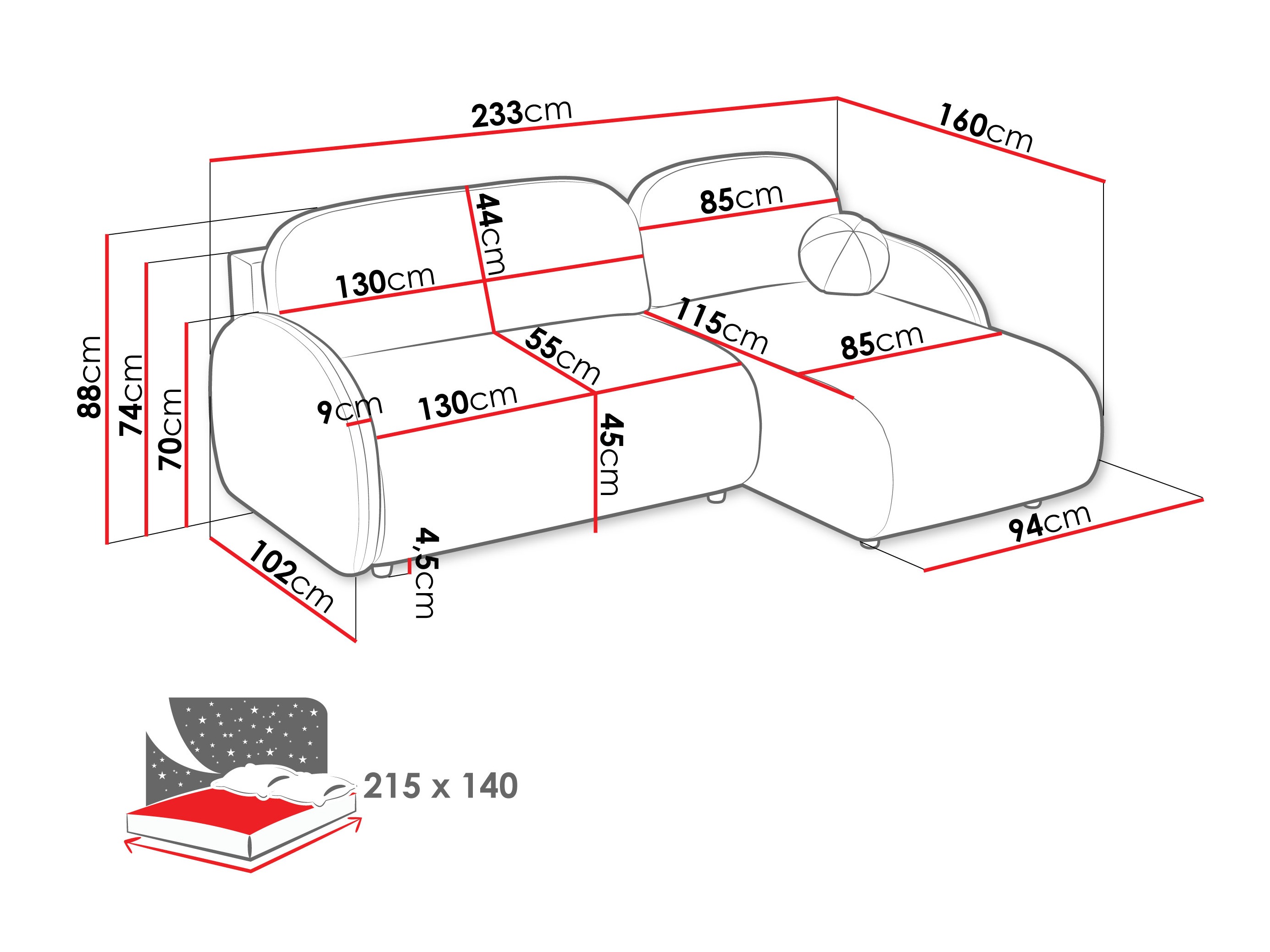 Hoekbank Columbus 249 (Sereno 682)