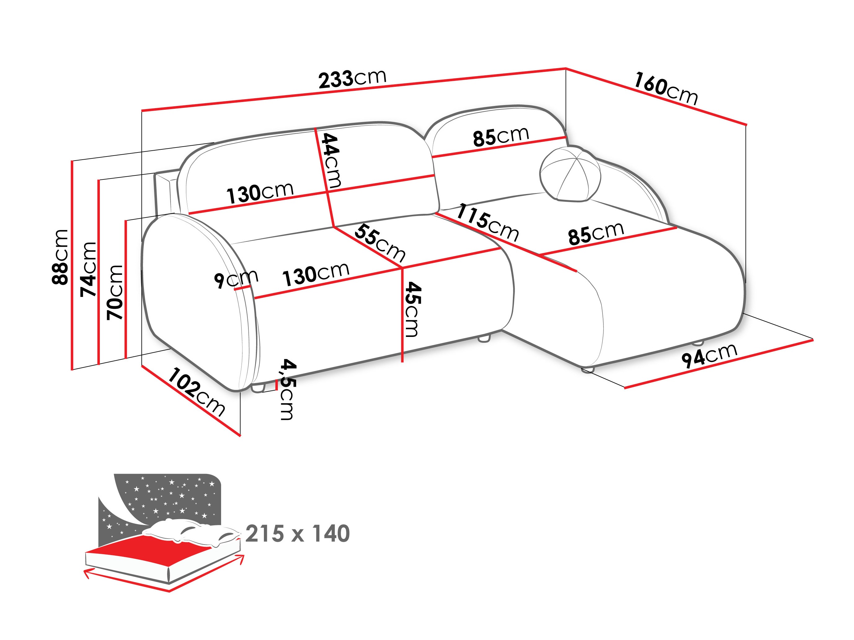 Hoekbank Columbus 249 (Sereno 684)