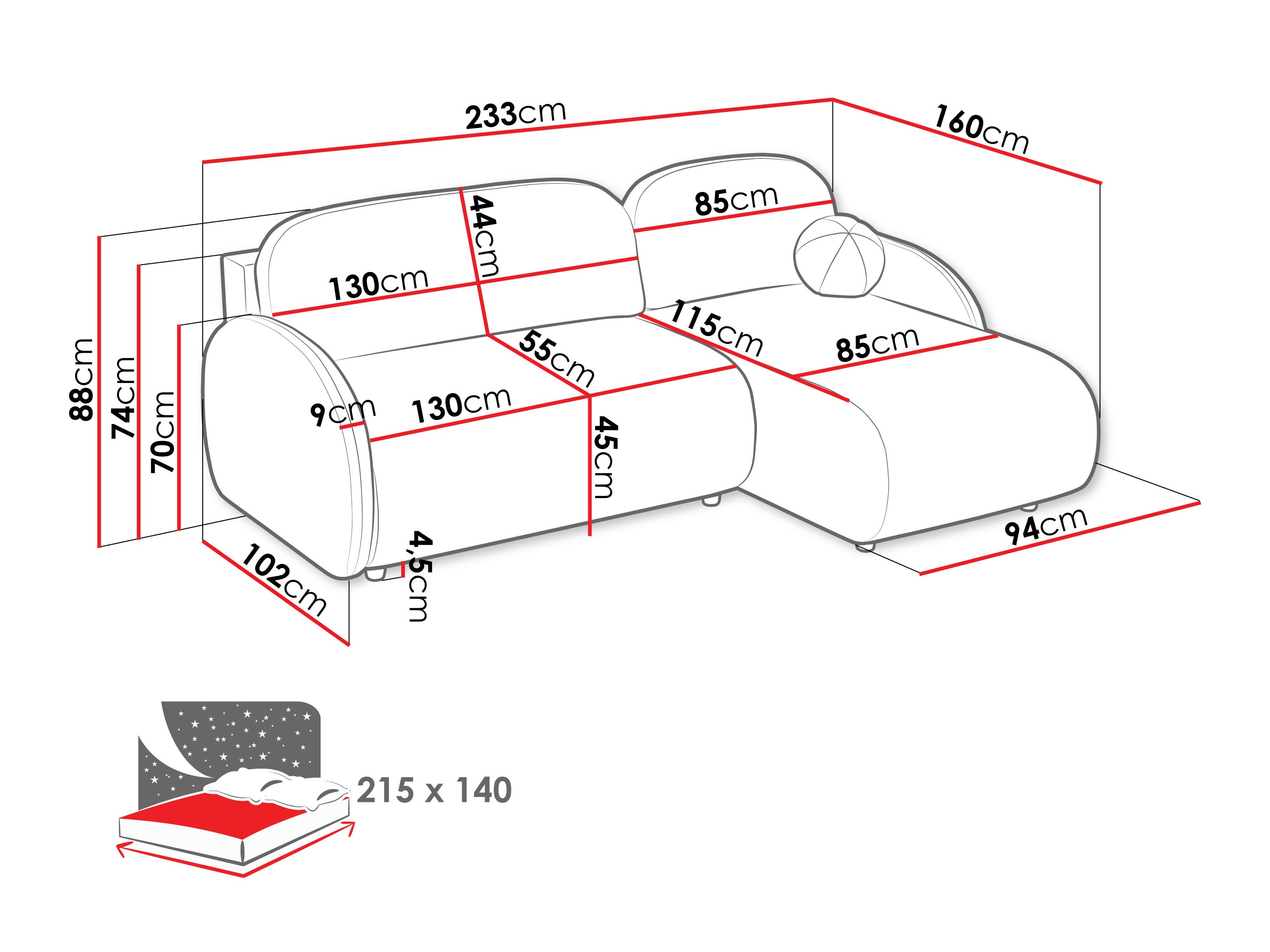 Hoekbank Columbus 249 (Sereno 692)