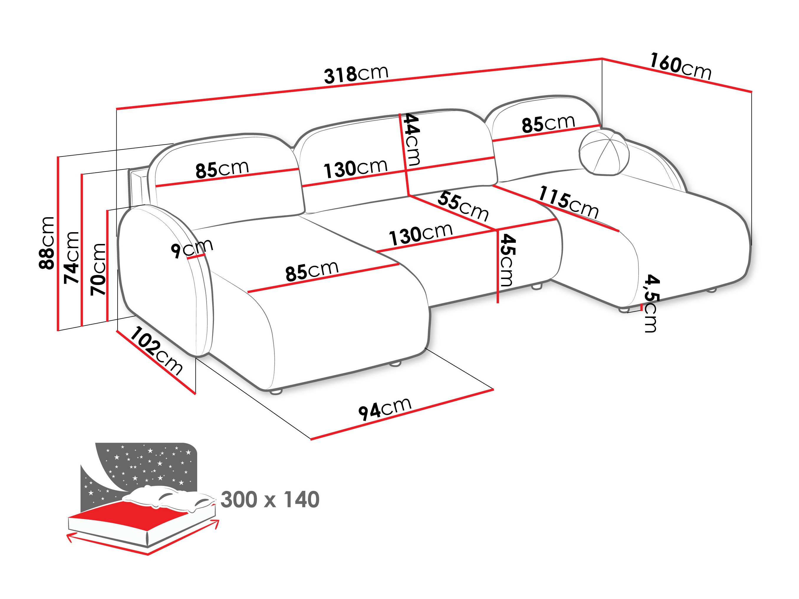 Hoekbank Columbus 250 (Sereno 682)