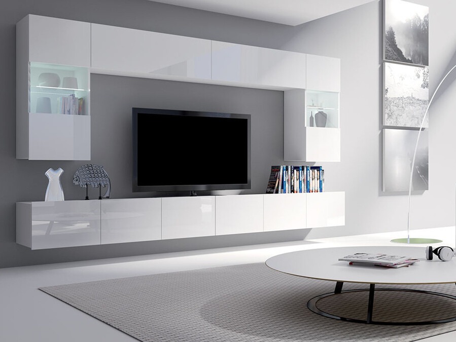 Wandkast Tivdalu 101 (Wit + Glanzend wit)