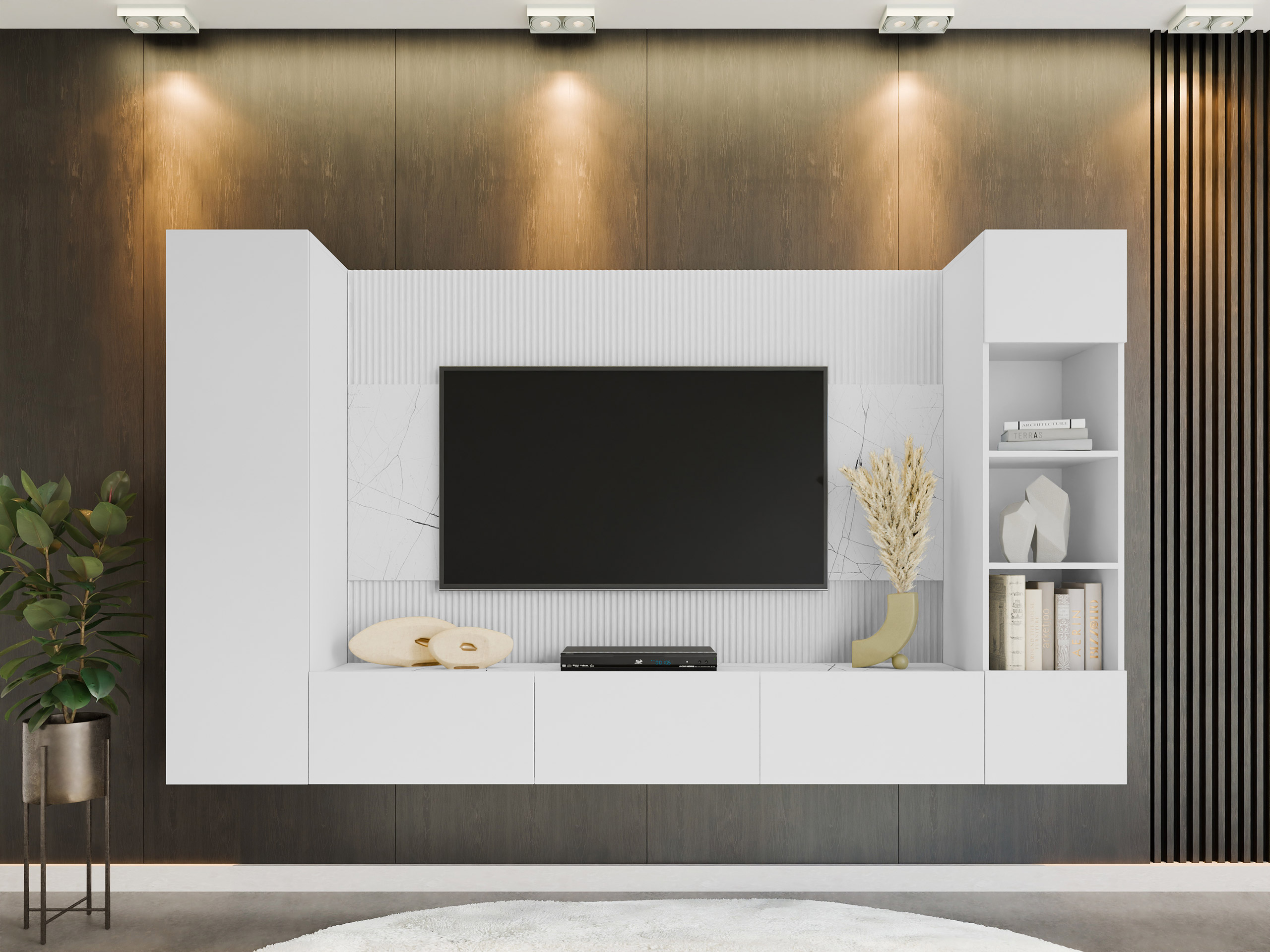 Woonkamerset Comfivo Salix IV (Wit + Wit marmer)