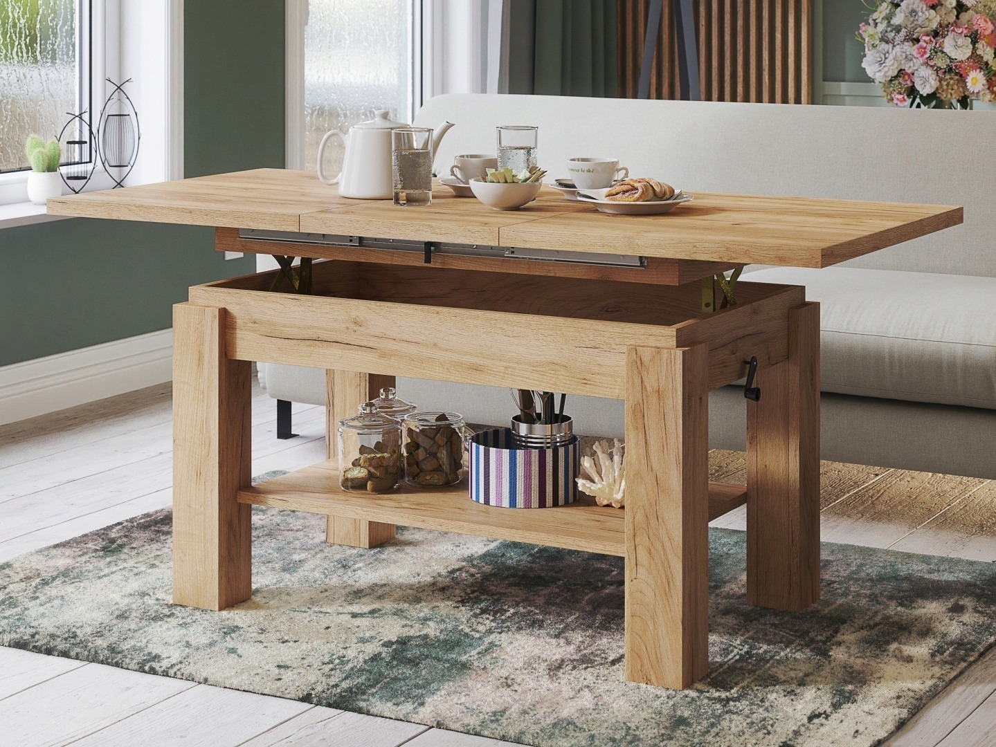 Transformeerbare salontafel Glendale 100 (Ambachtelijke gouden eik)