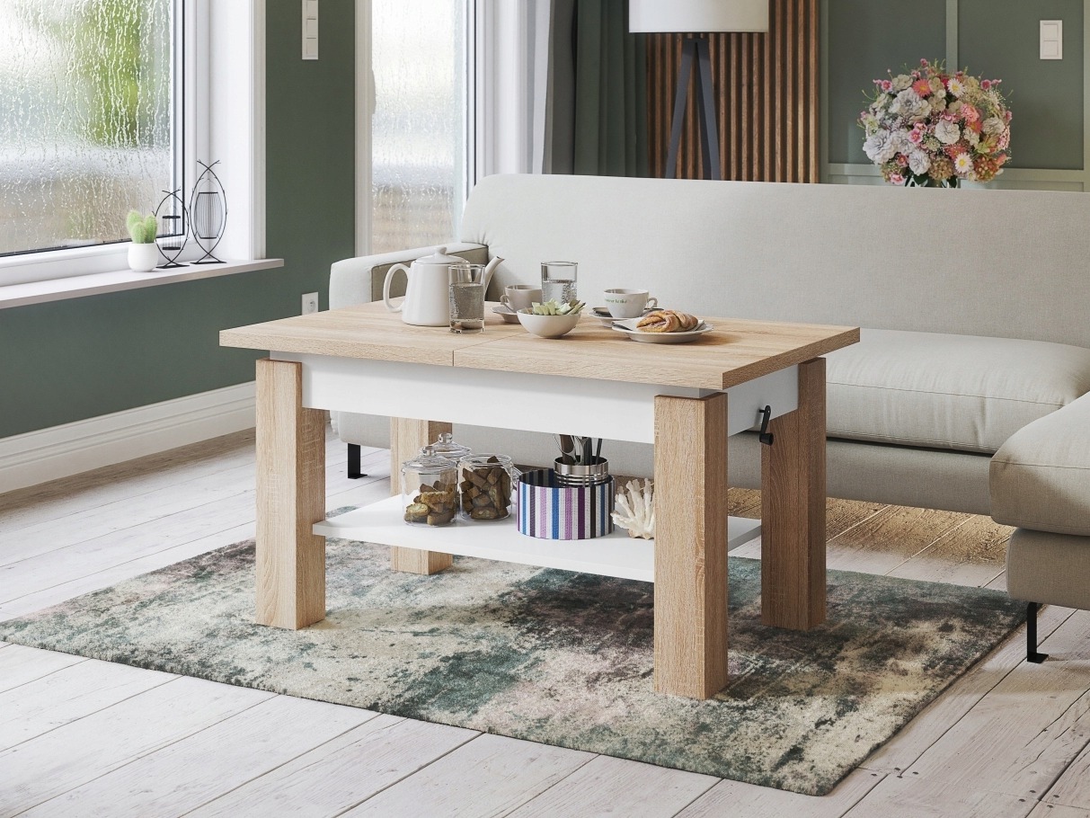 Transformeerbare salontafel Glendale 100 (Sonoma eik + Wit)