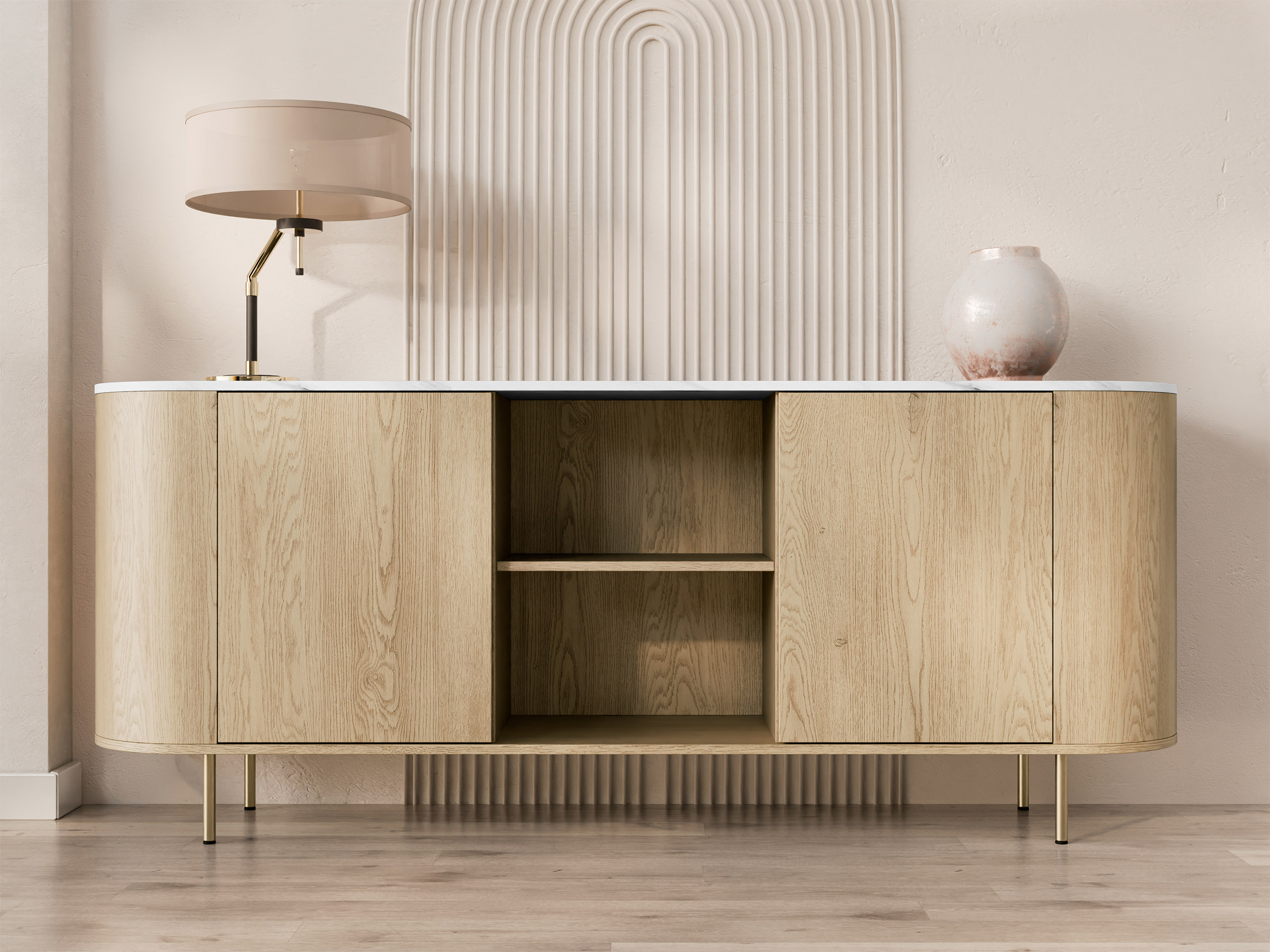 Dressoir Comfivo Livtena I (Wit marmer + Gouden)