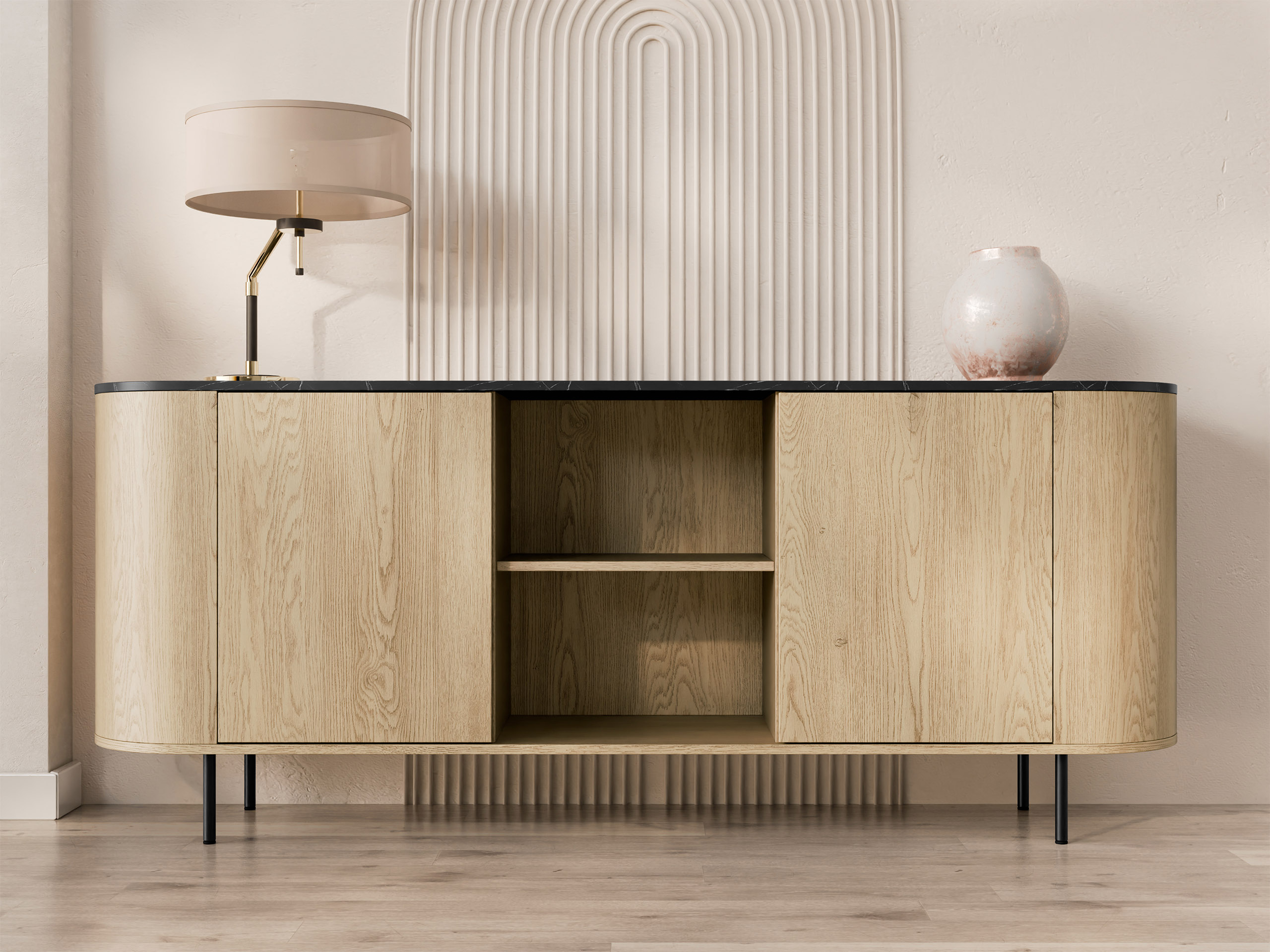 Dressoir Comfivo Livtena I (Zwart marmer + Zwart)