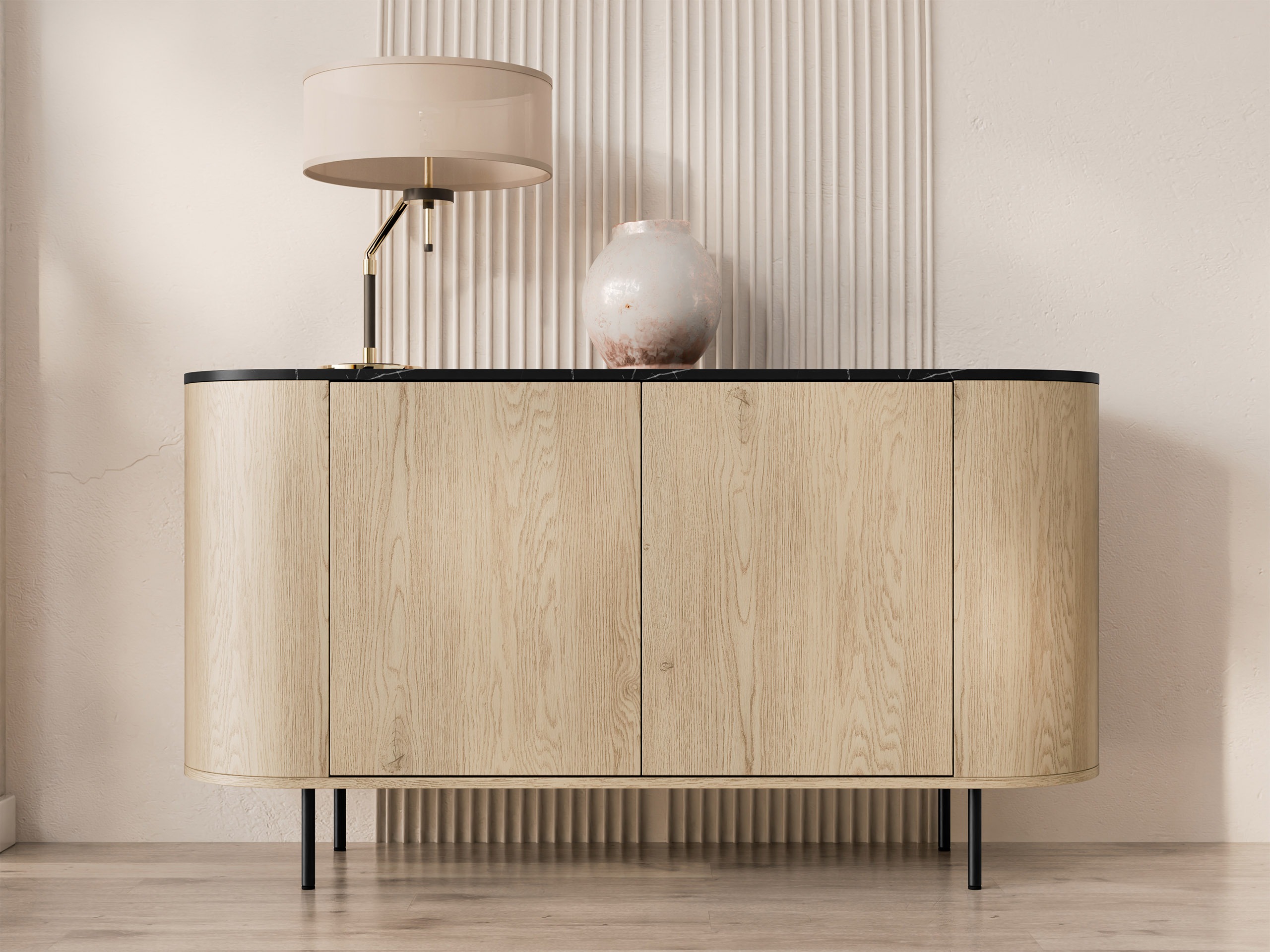 Dressoir Comfivo Livtena (Zwart marmer + Zwart)