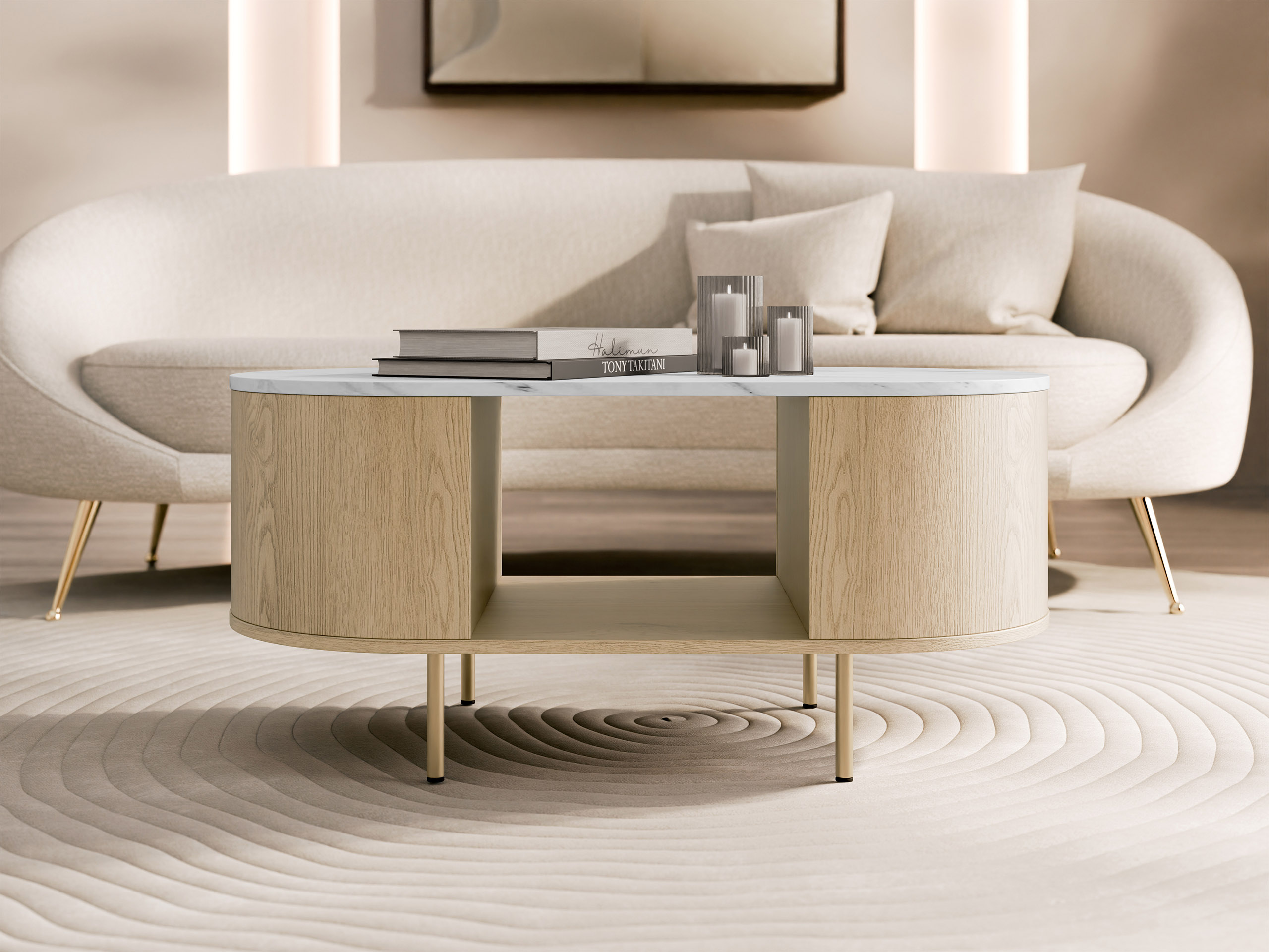 Salontafel Comfivo Livtena (Wit marmer + Gouden)