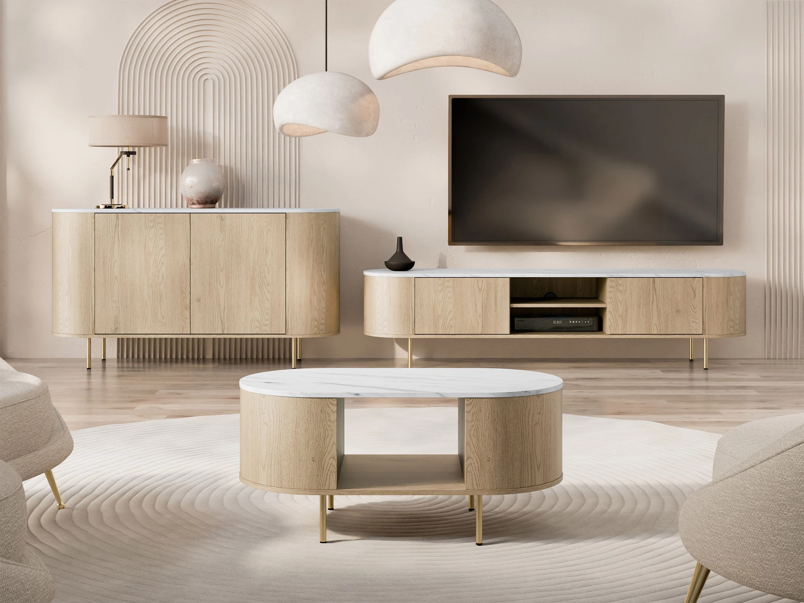 Salontafel Comfivo Livtena (Wit marmer + Gouden)