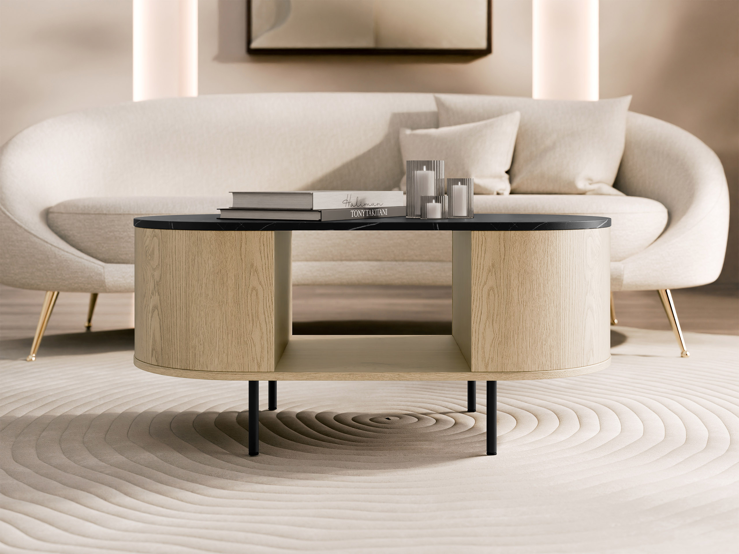 Salontafel Comfivo Livtena (Zwart marmer + Zwart)