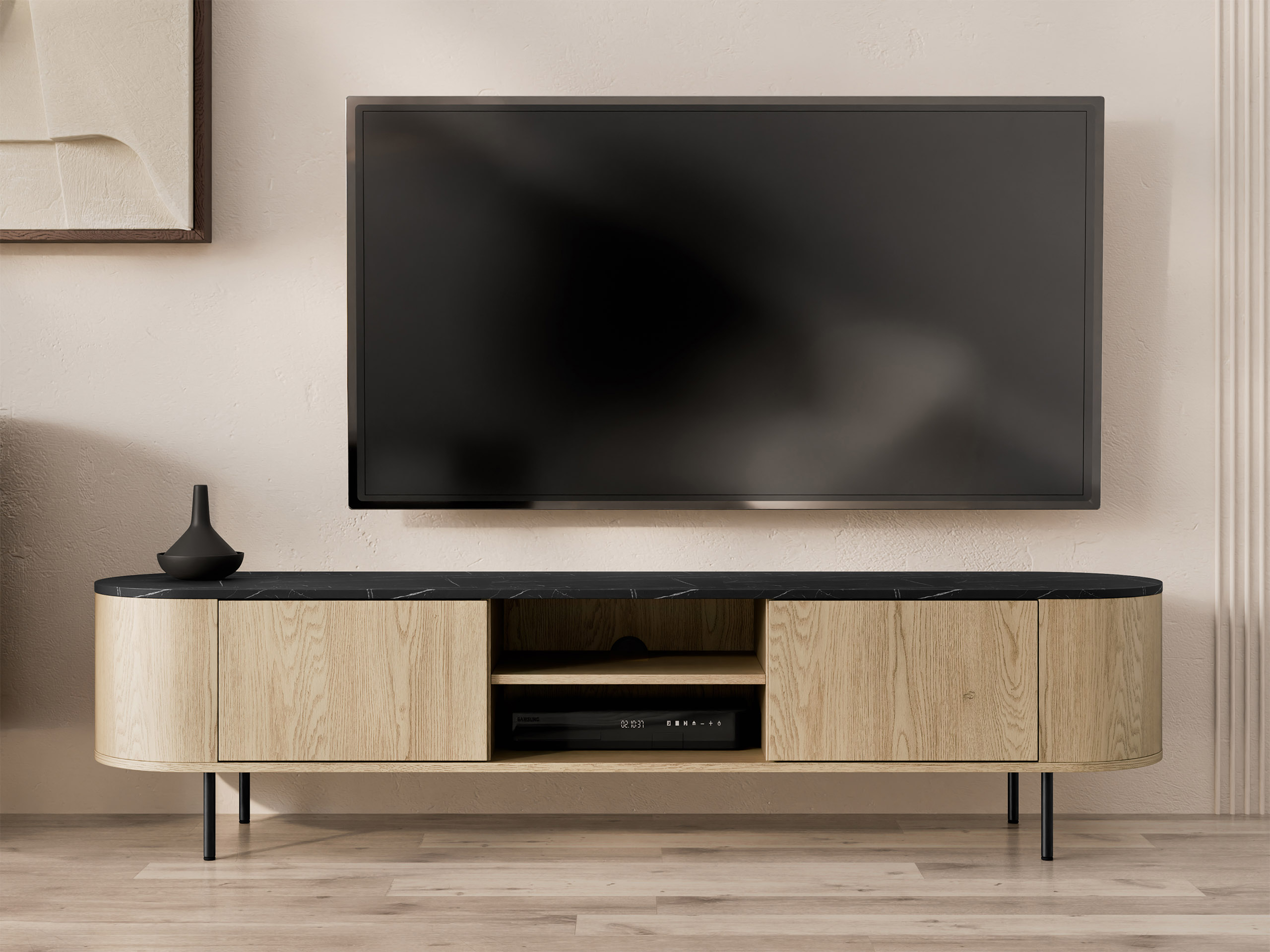 TV-meubel Comfivo Livtena 103 (Zwart marmer + Zwart)