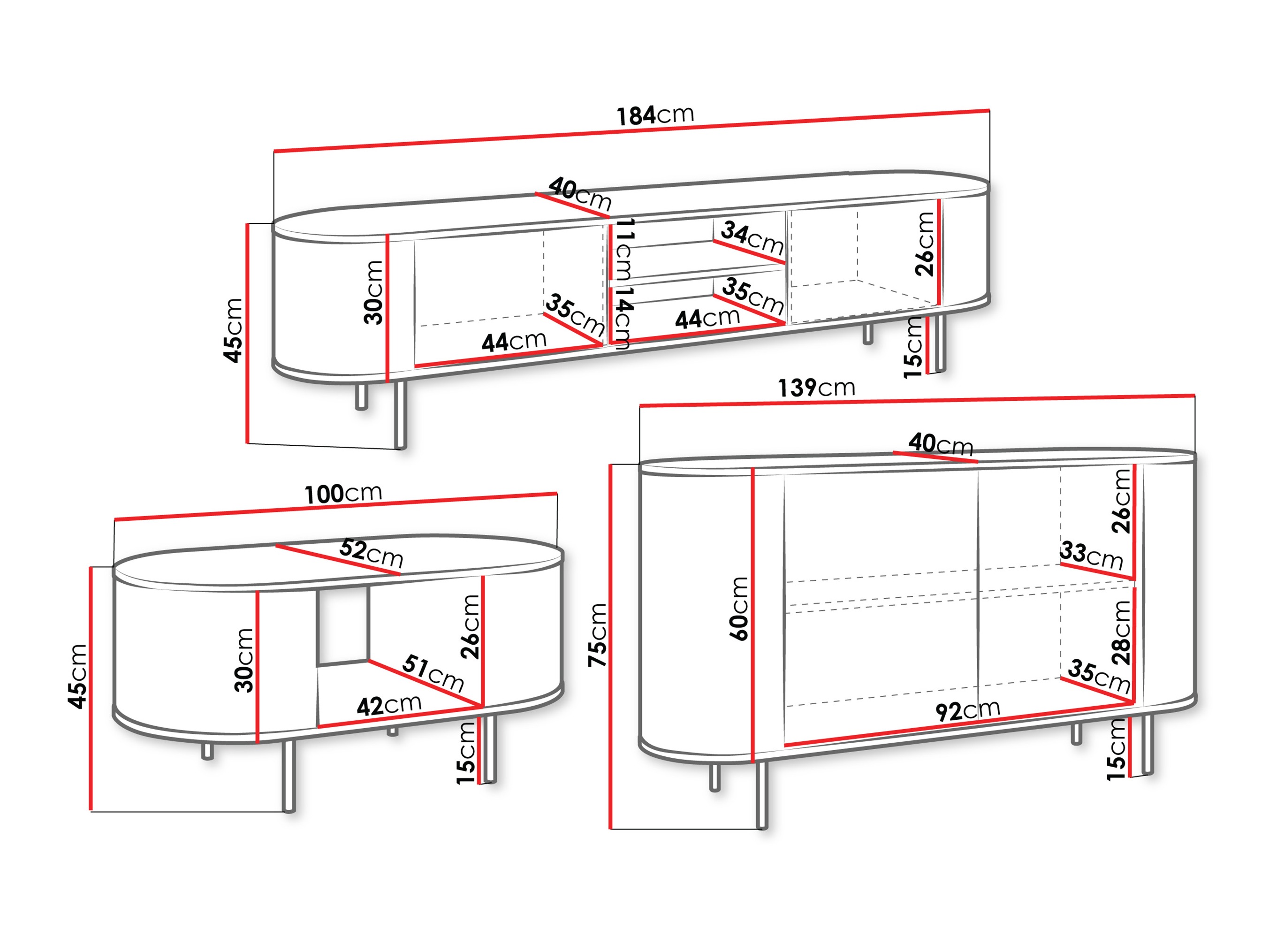 Woonkamerset Comfivo Livtena 105 (Zwart marmer + Zwart)