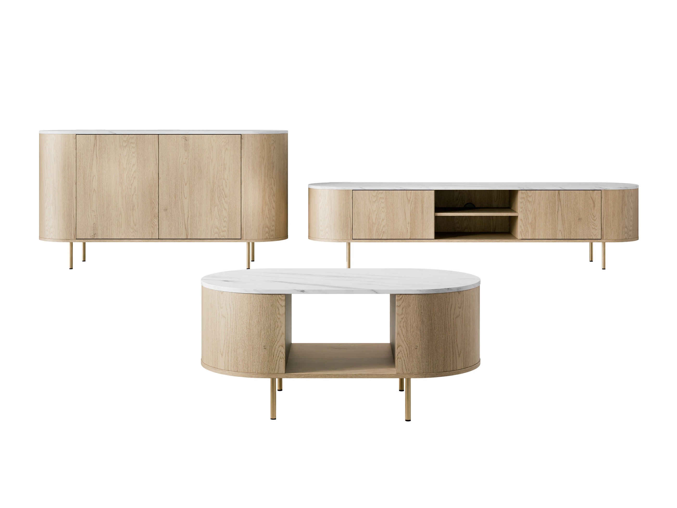 Woonkamerset Comfivo Livtena (Wit marmer + Gouden)